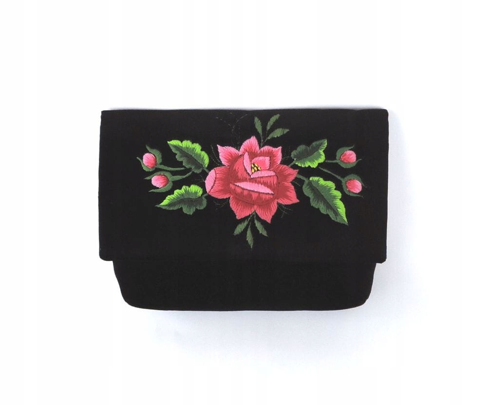 Psaníčko Folk s rybářskou výšivkou (růžová růže)