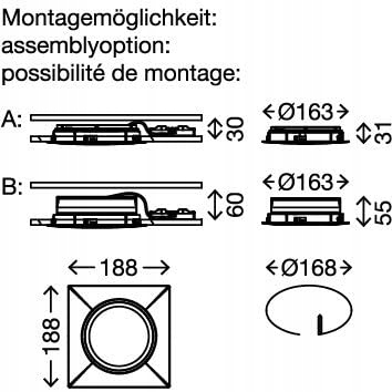 Oprawa wpuszczana ŁAZIENKOWA DUŻA OCZKO 20W LED Zasilanie sieciowe