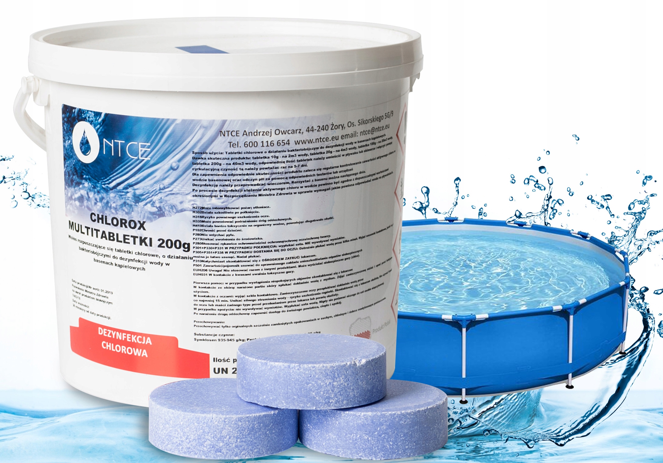 Chlor Duże Niebieskie Tabletki Multifunkcyjne Basen Jacuzzi Ntce 200 g 5kg