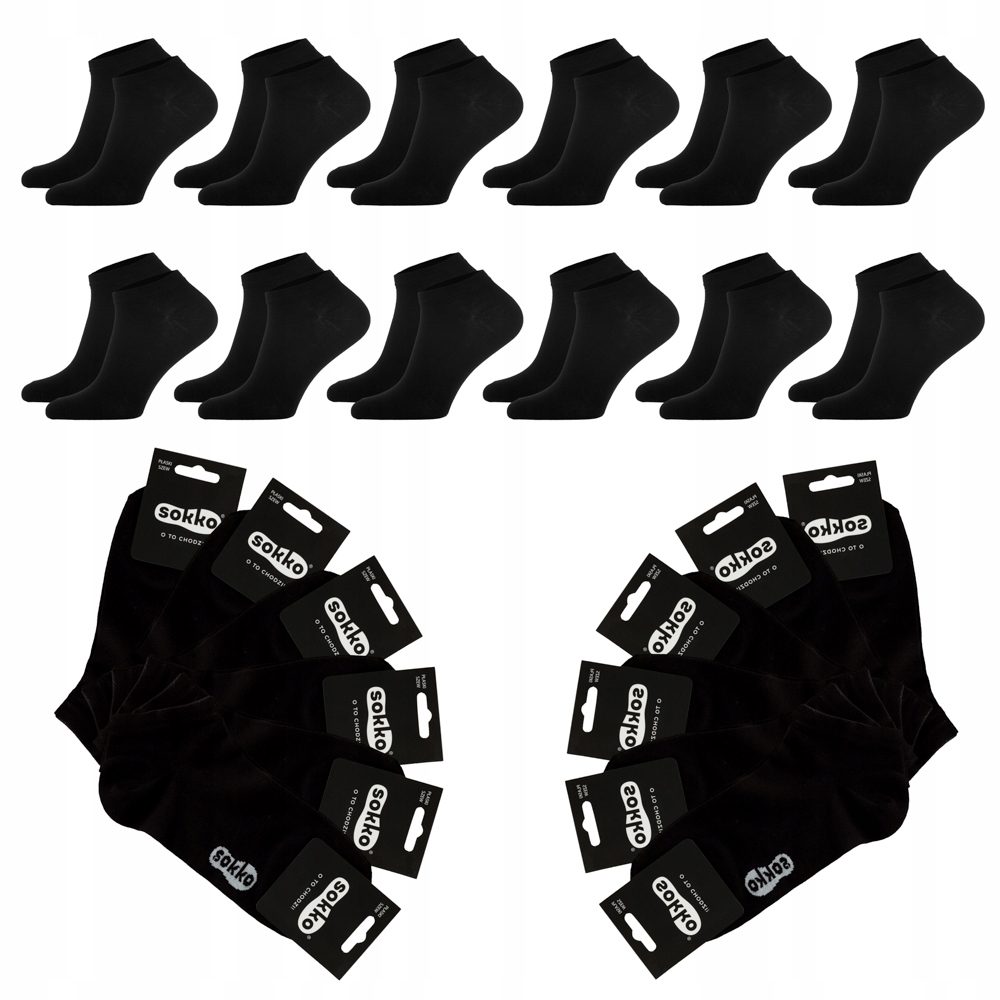 12 x Sokko Kotníkové Ponožky Černé