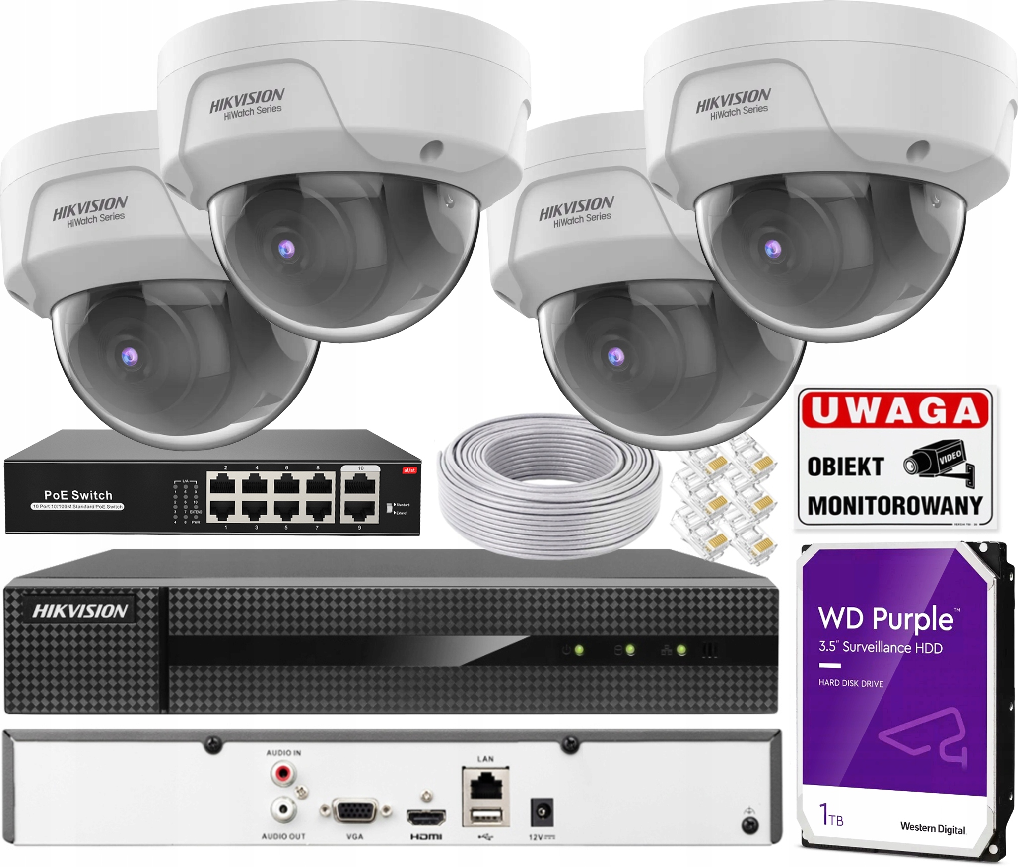 Sada pro monitorování Hikvision 4x HWI-D180H PoE Kit