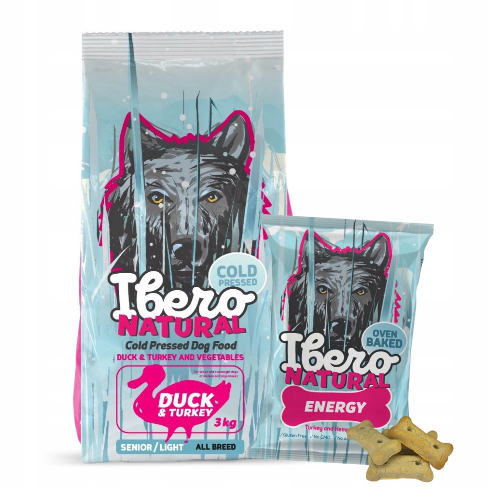 Levně Balíček pro starší psy: Ibero Cold Press Senior Duck/Turkey+Snack Energy