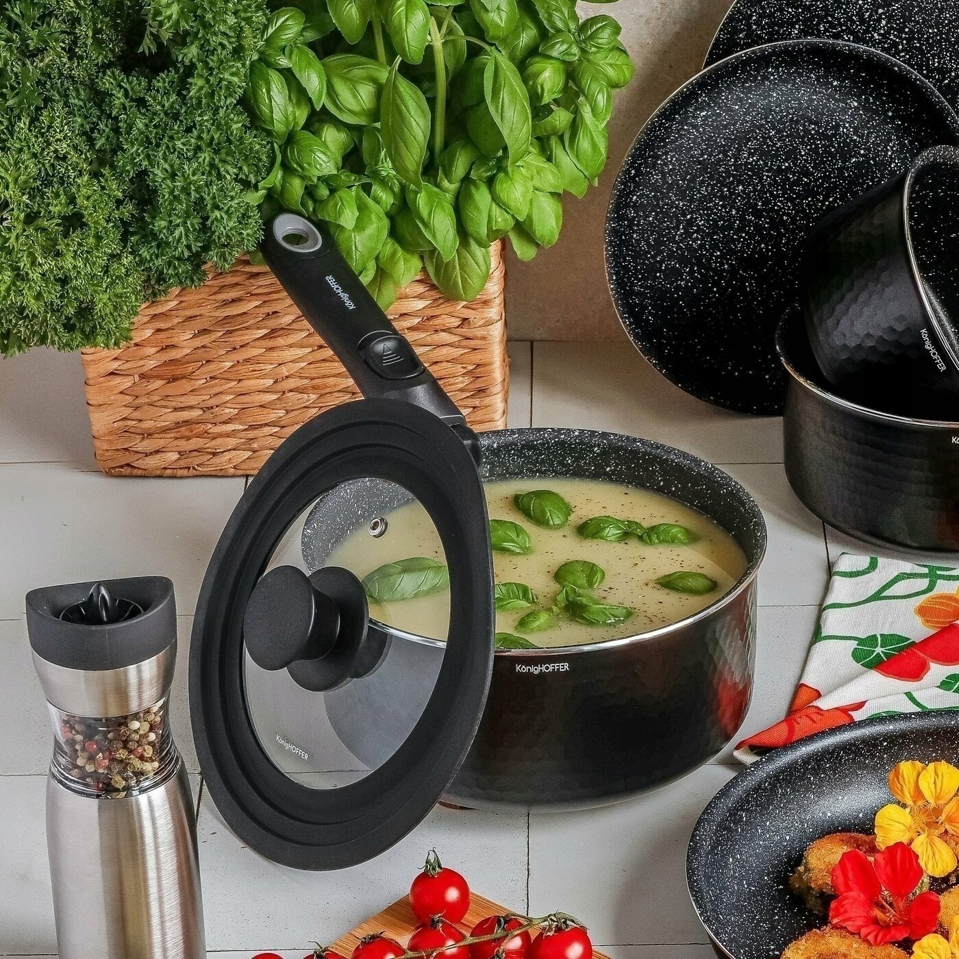 ZESTAW GARNKÓW komplet 3 RONDLE garnki ODPINANA RĄCZKA Konighoffer Handy Marka Konighoffer