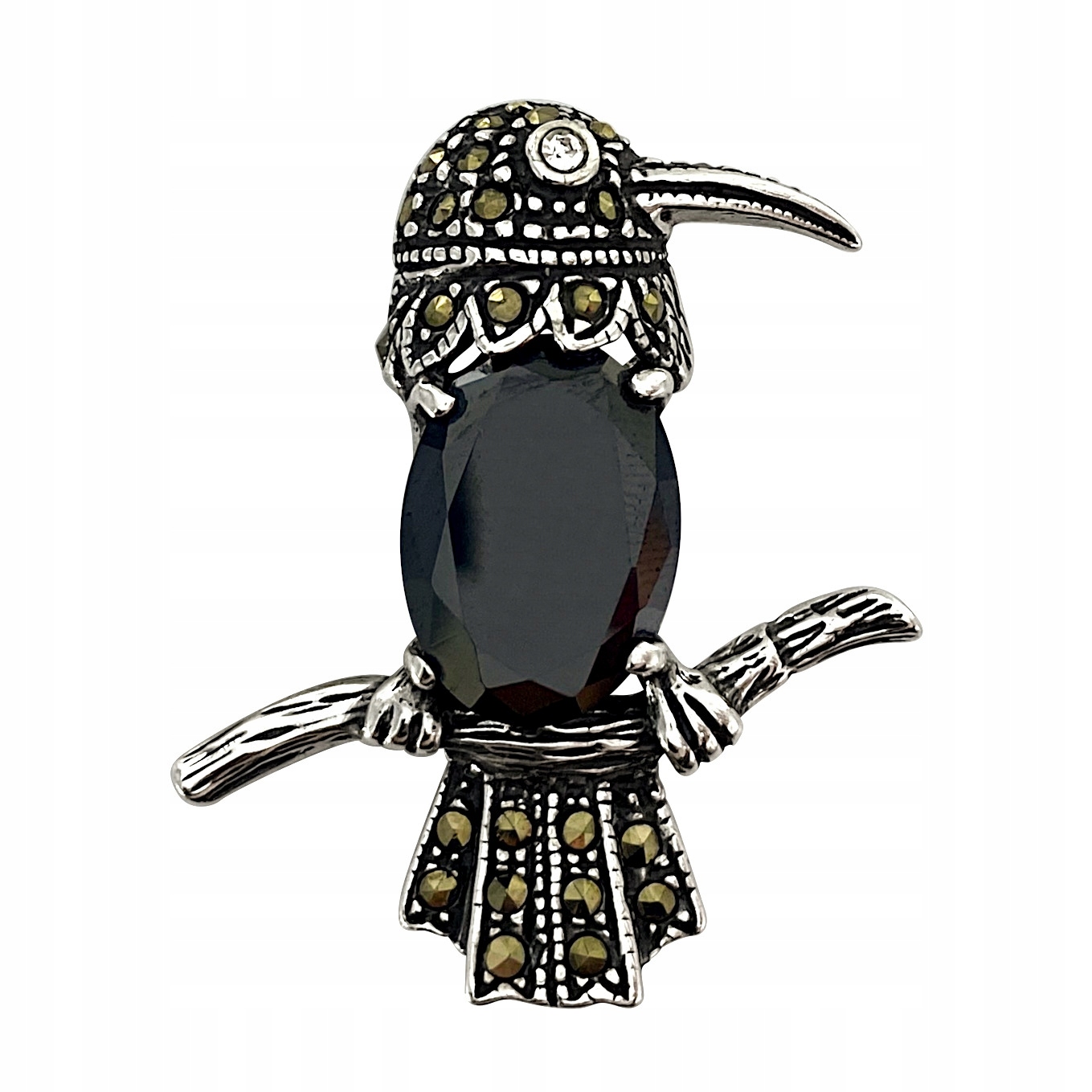 Stříbrná Exotická Brož Tukan Pták S Černými Zirkony Stříbro 925