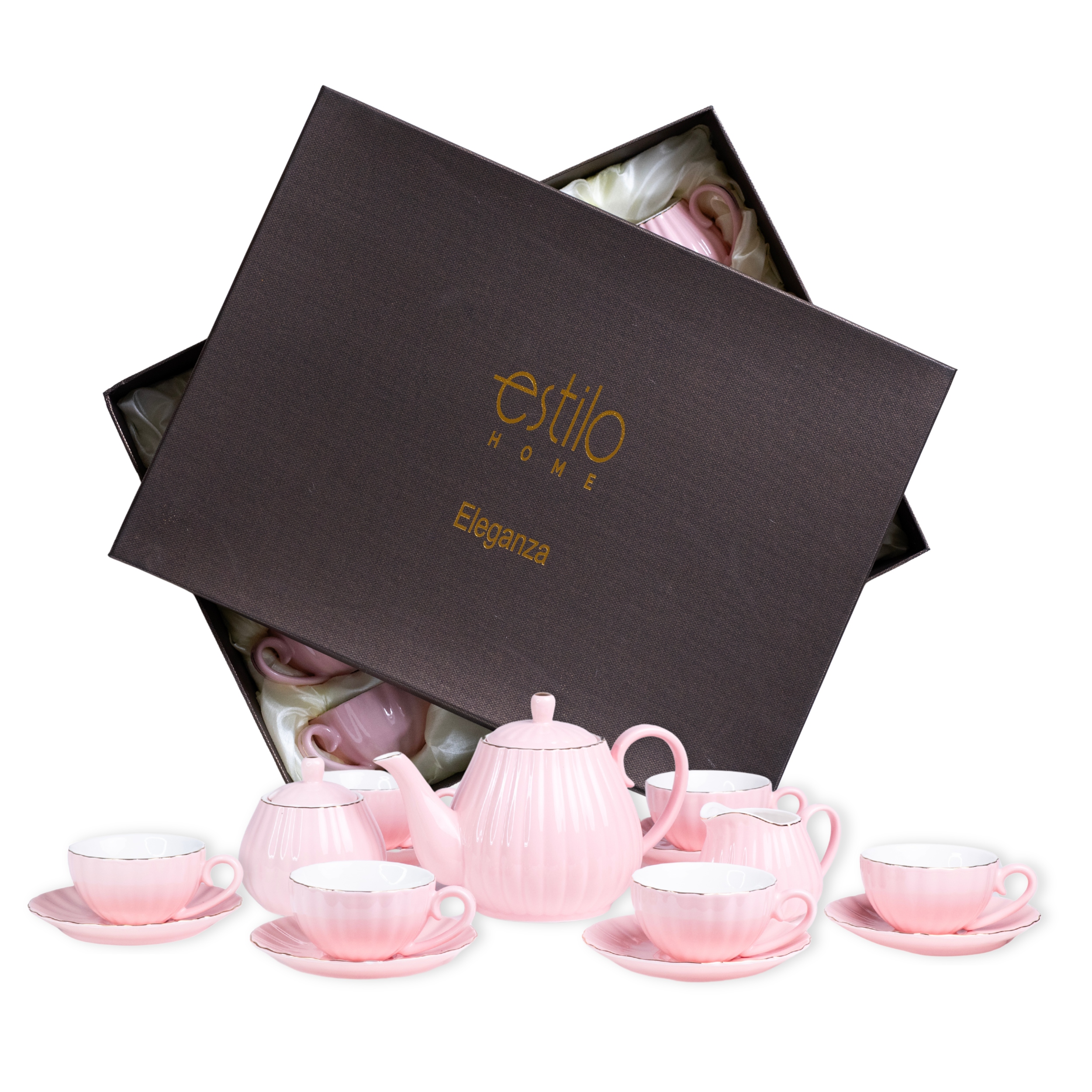 Servis na kávu nebo čaj pro 6 osob Porcelánový Růžový Elegantní komplet