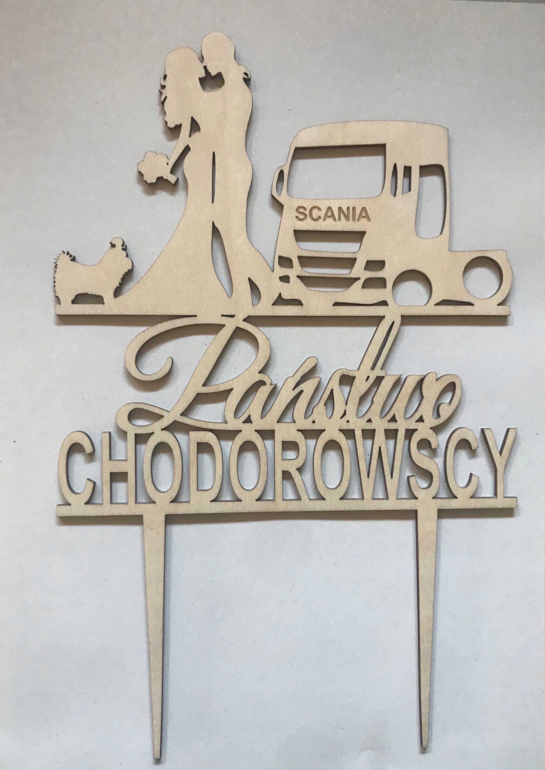 

topper weselny, para młoda,tir i piesek,ciężarówka