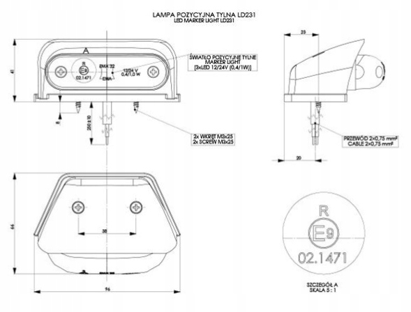 LAMPA OBRYSOWA LED OBRYSÓWKA LAWETA POMOC DROGOWA Źródło światła LED