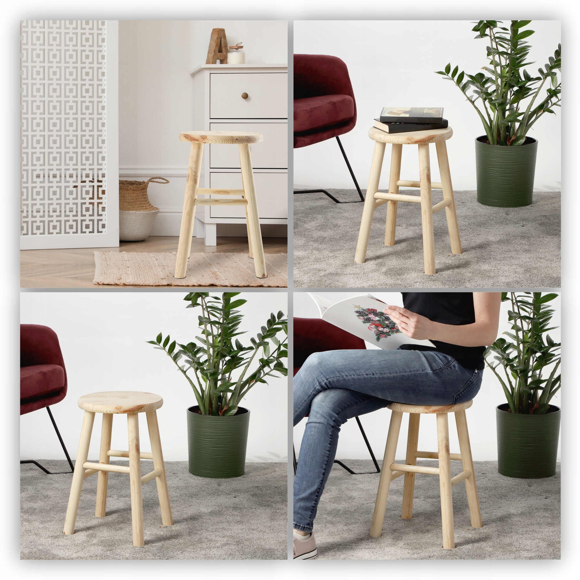 TABORET DREWNIANY KUCHENNY STOŁEK KRZESŁO 46cm SOLIDNY SOSNOWY Stan opakowania oryginalne