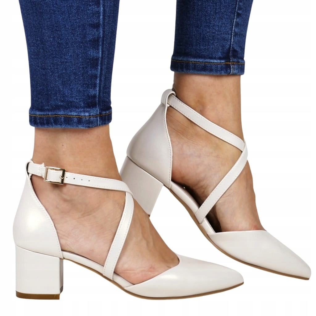 iButy DAMSKIE CZÓŁENKA SANDAŁY BUTY NA NISKIM WYGODNYM OBCASIE PERŁOWE