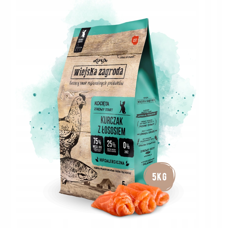 Wiejska Zagroda Karma sucha dla kociąt Kurczak z Łososiem i Warzywami 5kg