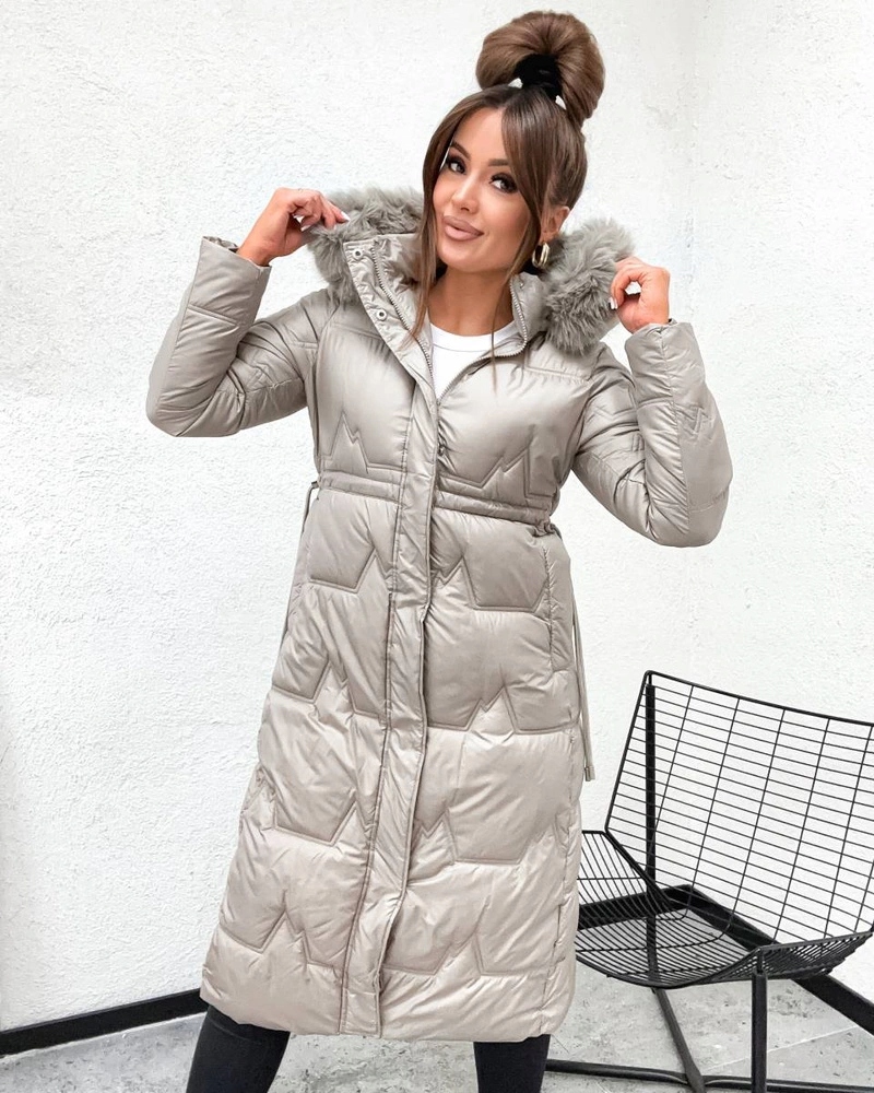 Dlouhá Prošívaná Bunda 2221# Béžová M (38)