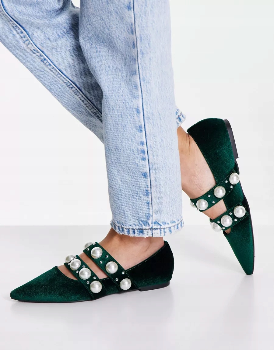 DAMSKIE WELUROWE BALERINY ZIELONE DŻETY 38 2XKL