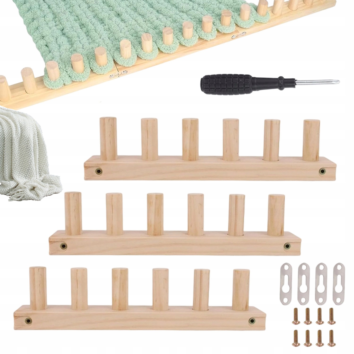Sada 3 Dřevěných Krosenek 90 CM Pro Kutily, Šály, Deky