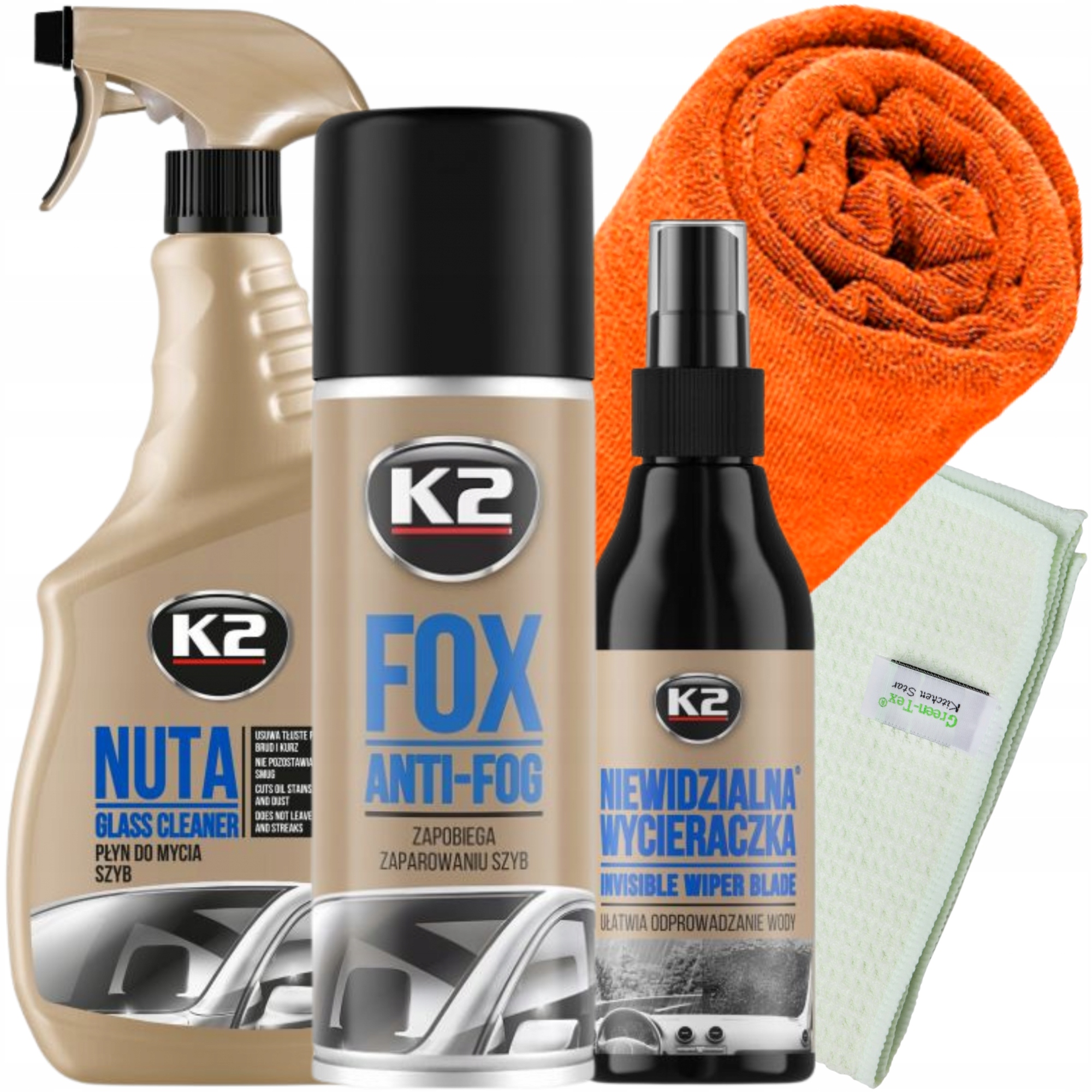 ZAPAROWANE SZYBY ZESTAW PŁYN DO SZYB K2 ANTYPARA + NIEWIDZIALNA WYCIERACZKA