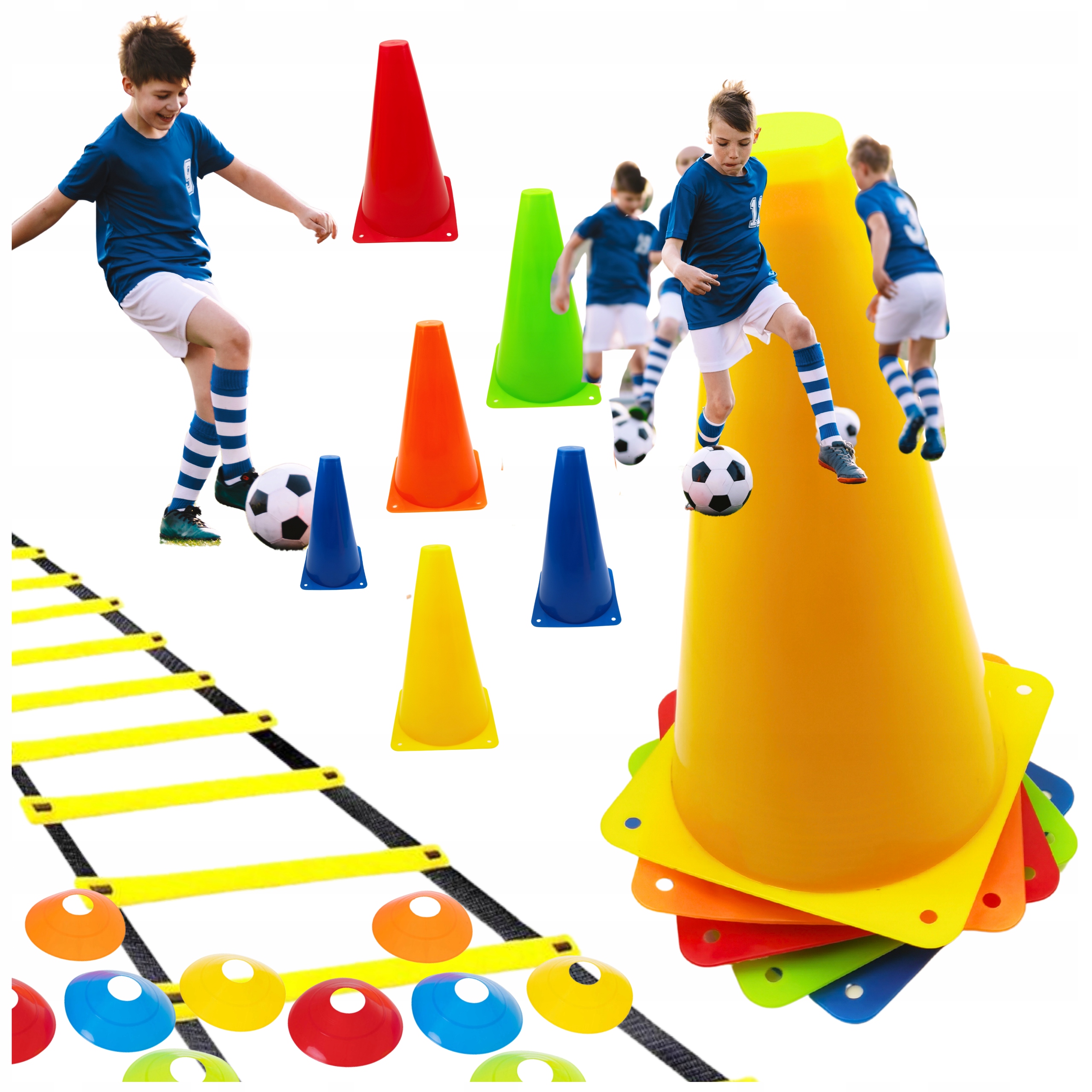 Zestaw Piłkarski 22w1 drabinka treningowa PAchołki 20szt. Trening w domu