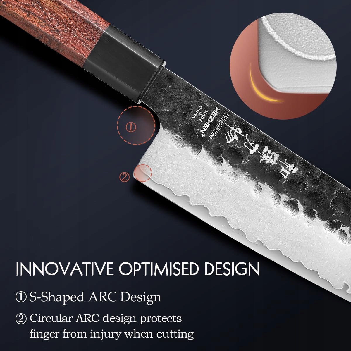 HEZHEN Profesjonalny Nóż Kiritsuke 21,5CM Stal Japońska Uchwyt Redwood — miniatura 6