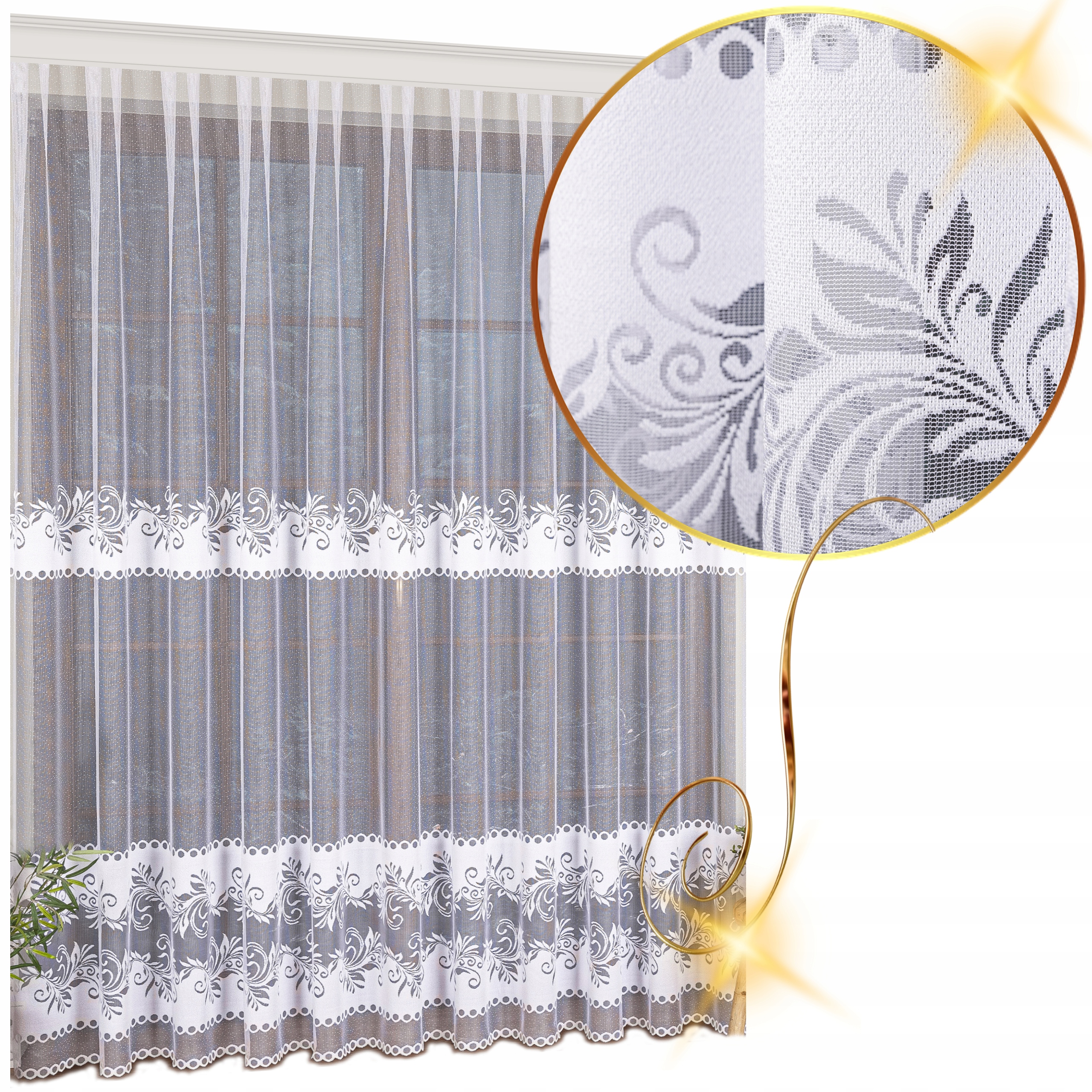 Firana Gotowa Biała Żakardowa Na Taśmie Bez Prasowania 300x240 cm do Salonu