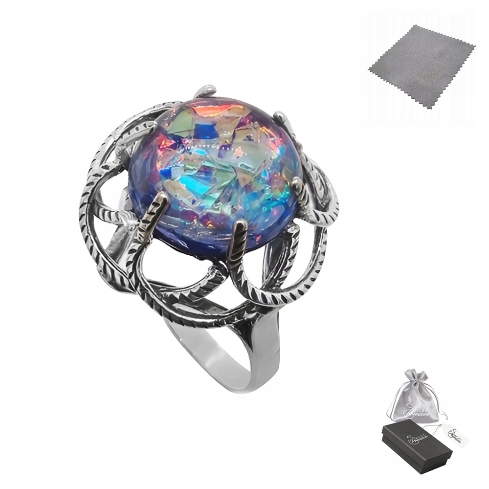 Prstýnek ryzost 925 Elegantní hypnotizující Duhový opál vel.