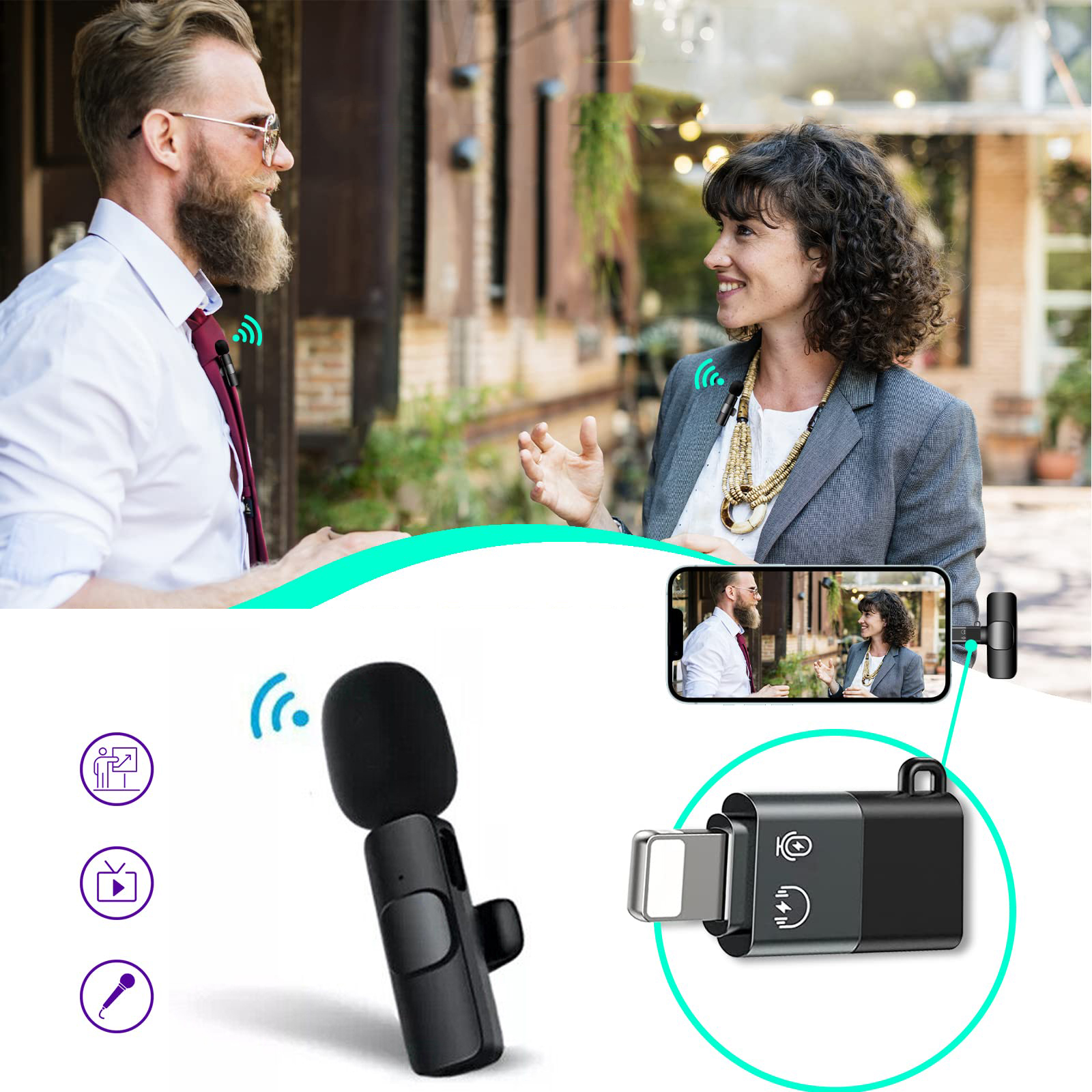 BEZPRZEWODOWY MIKROFON KRAWATOWY DO IPHONE/USB-C Waga produktu z opakowaniem jednostkowym 0.09 kg