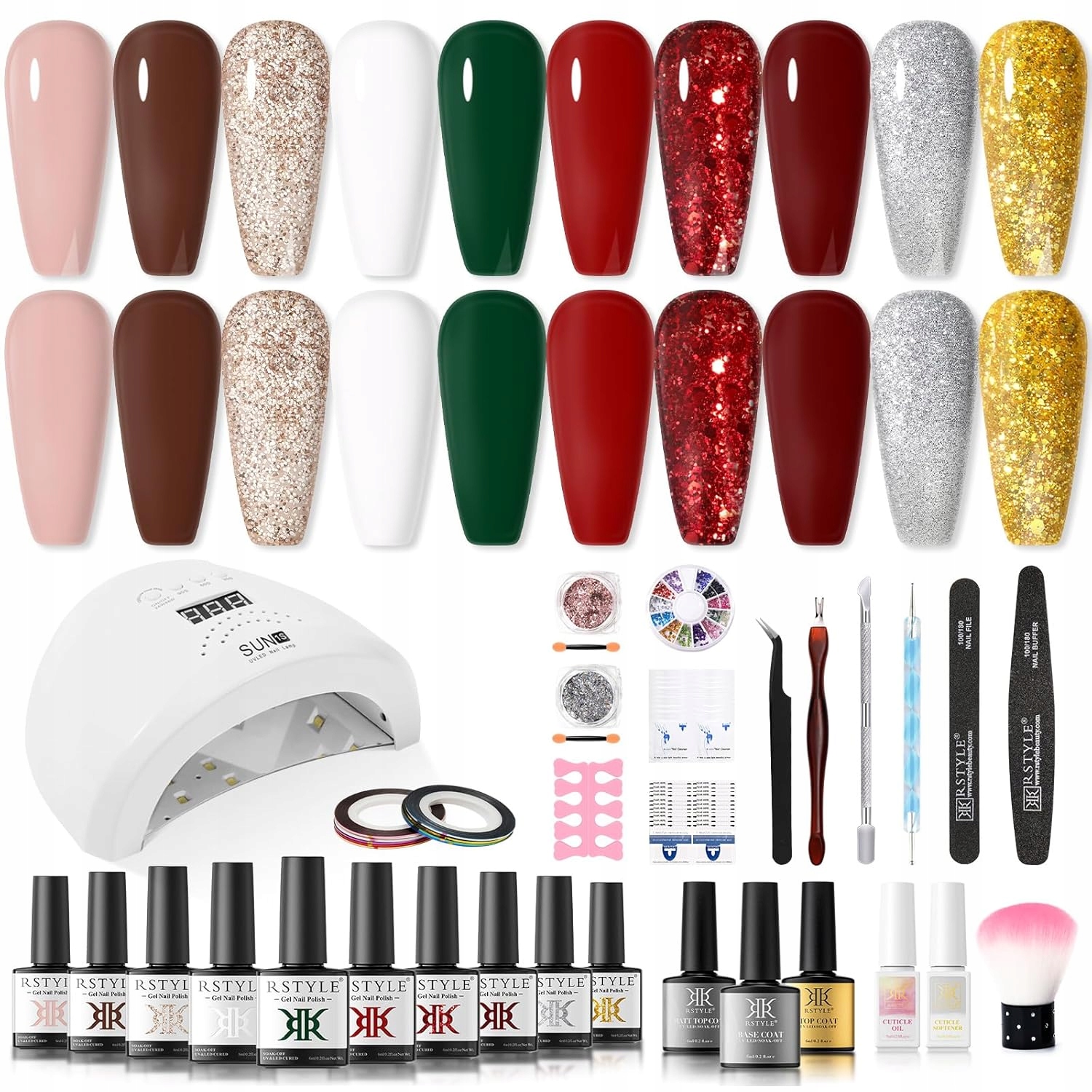 Rstyle Startovací sada laků na nehty s Uv lampou 48 W Uv/led 10 barev