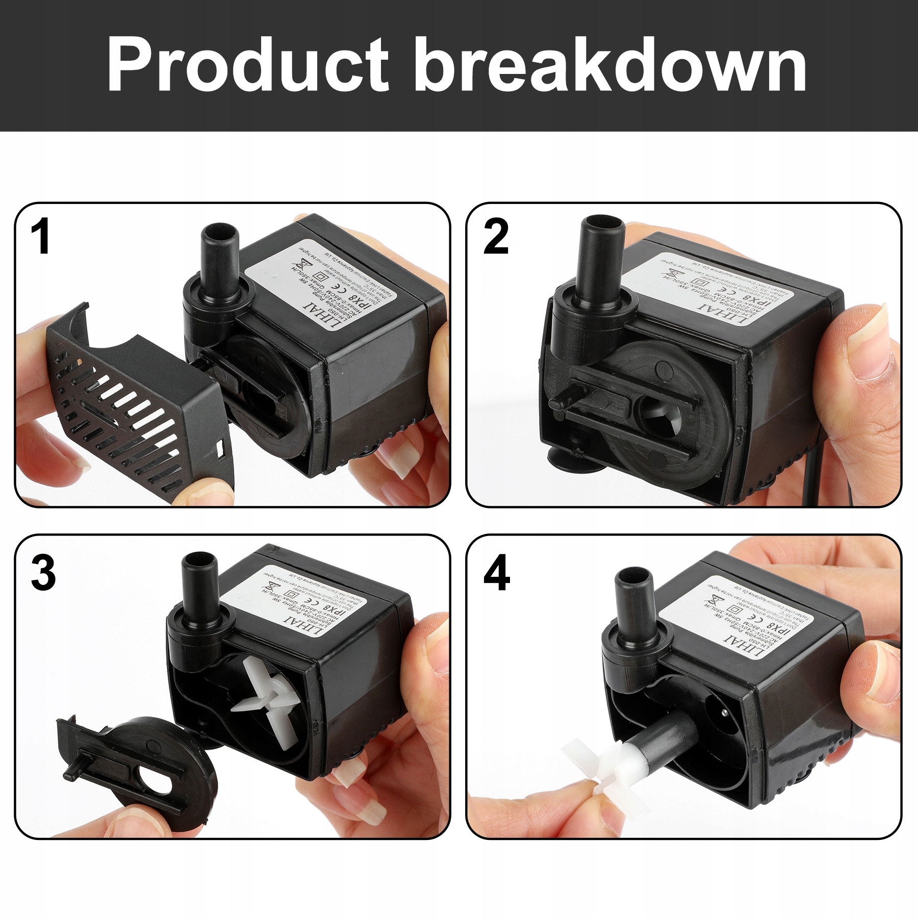 MINI POMPA DO FONTANNY OGRODOWEJ DOMOWEJ 5W 350l/h Z 4 LED Głębokość produktu 4.6 cm