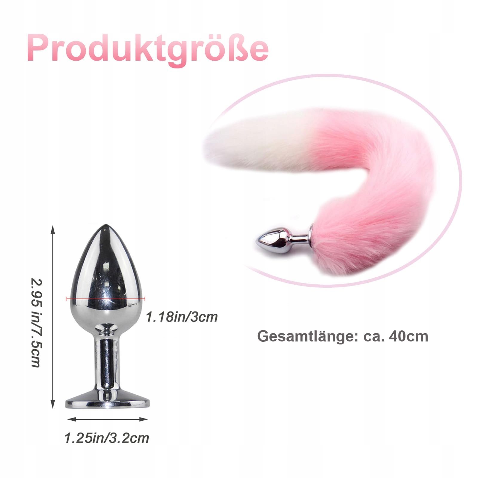 FUCHSSCHWANZ Stalowy Korek Analny Z Ogonem Różowy Do Cosplay SM Erotyka — miniatura 2