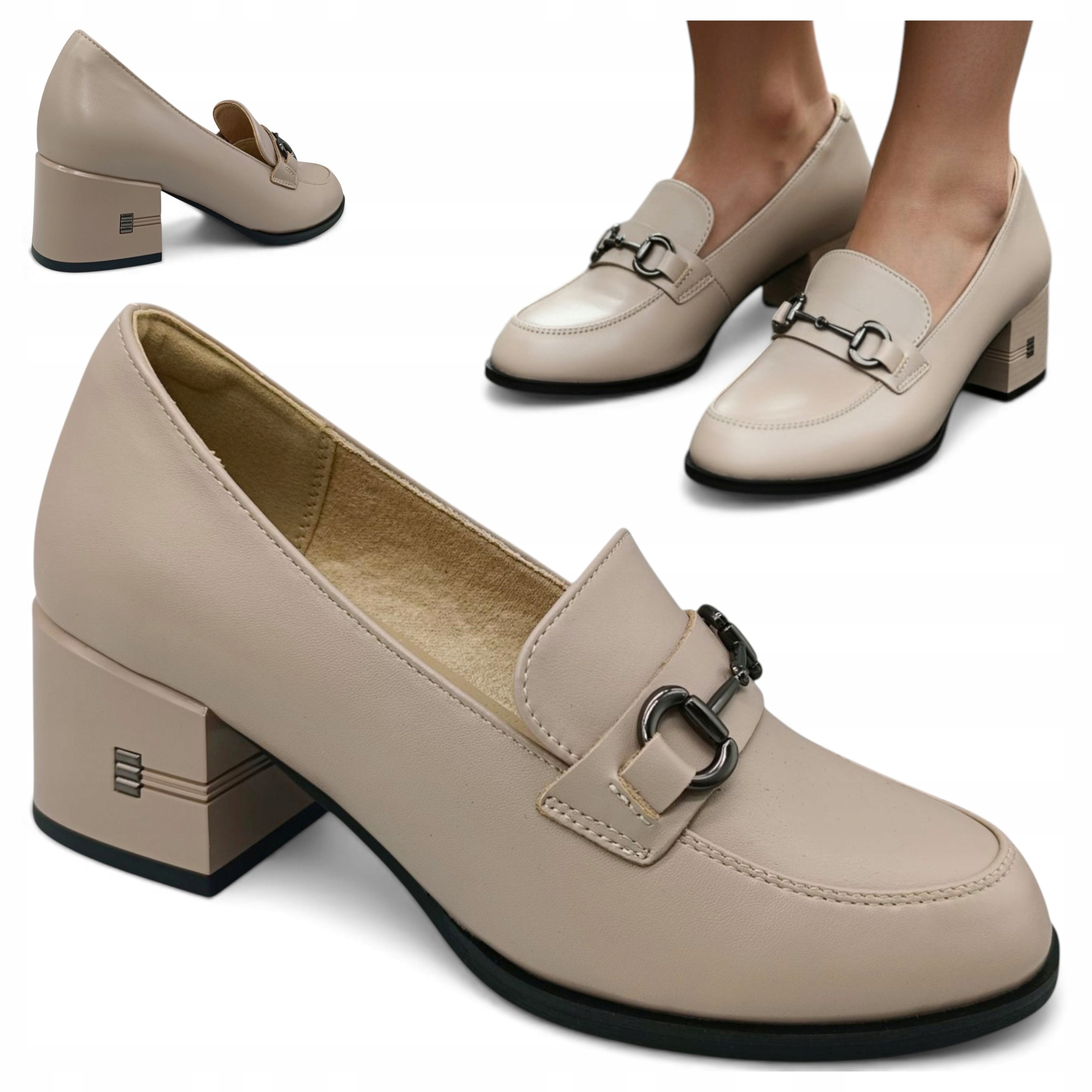 Dámské polobotky Kožené 40 Nazouvací Mokasíny na Podpatku Elegantní Vinceza