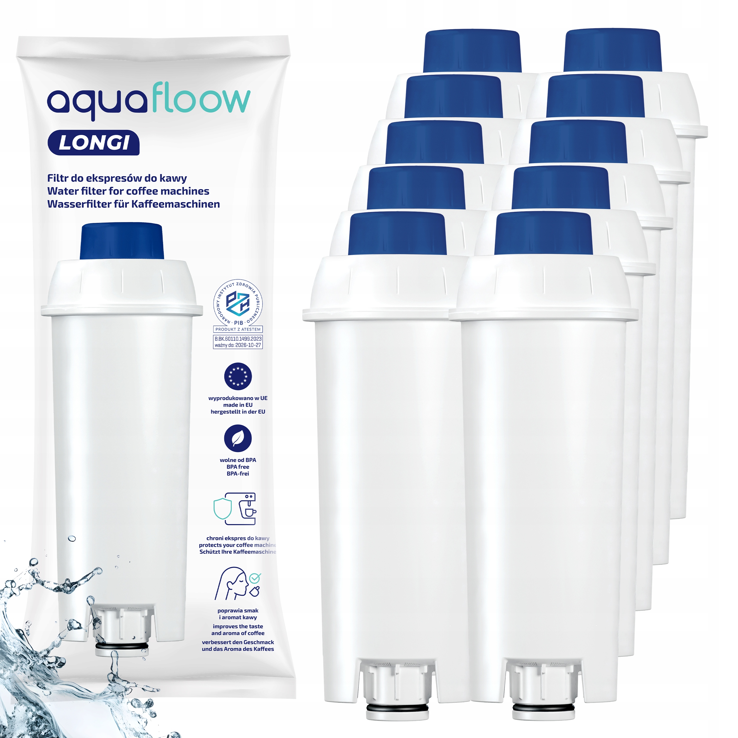 10x filtr wody do ekspresu Delonghi Dynamica Eletta AquaFloow Longi