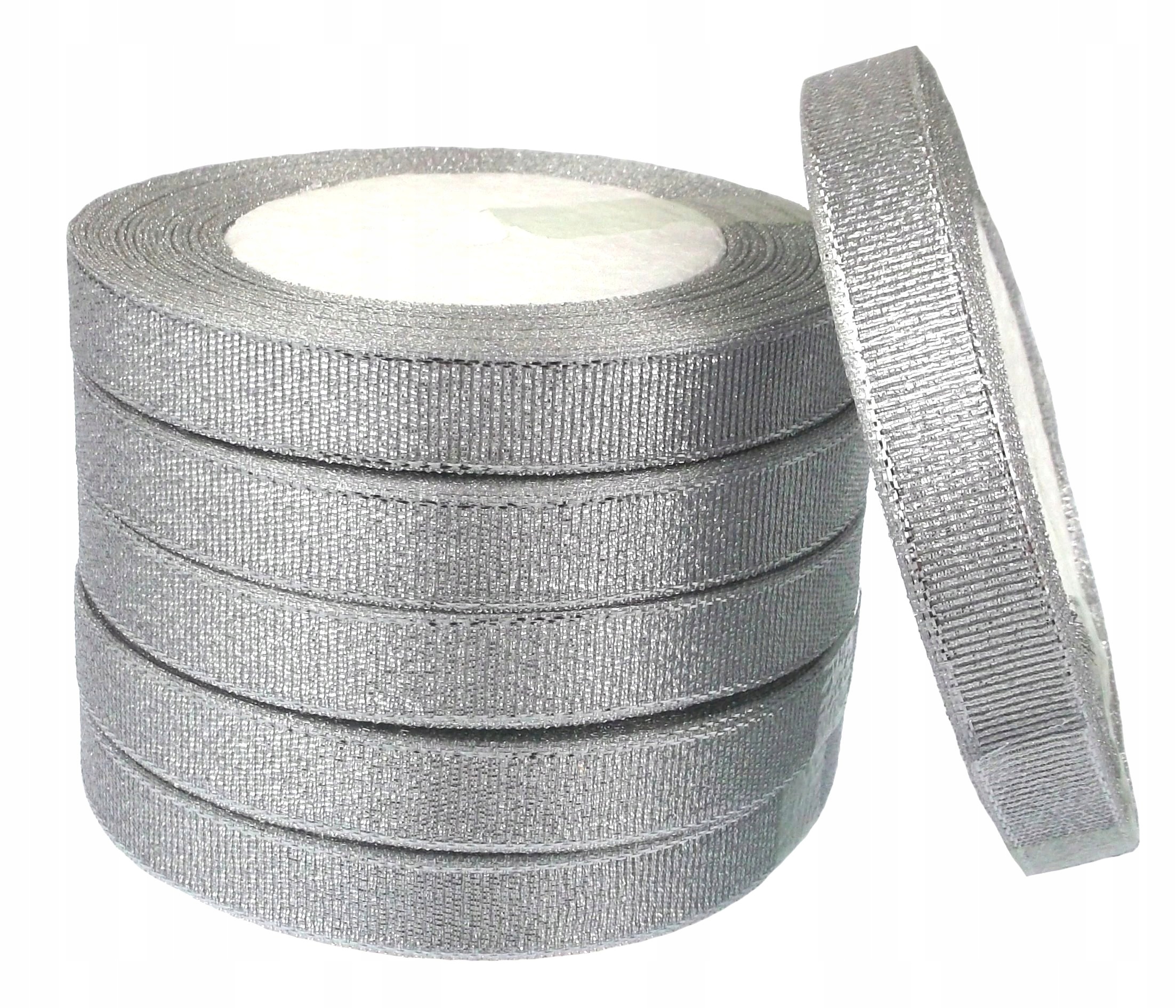 Wstążka Brokatowa Tasiemki Srebro 12mm 23m 5 Rolek