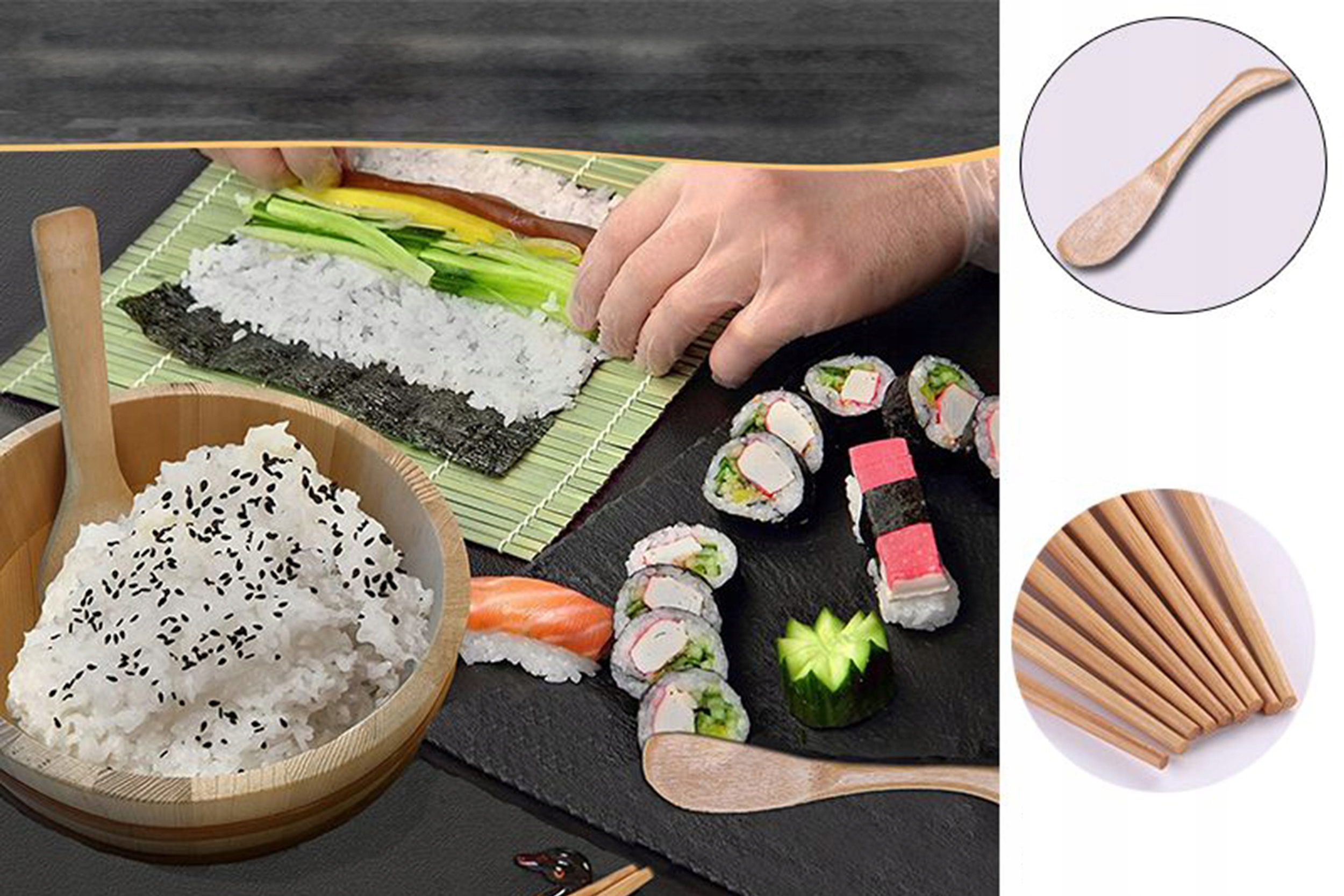 PAŁECZKI DO SUSHI BAMBUSOWE JEDNORAZOWE 2 sztuki Marka ZESTAW DO SUSHI Z ROLKA