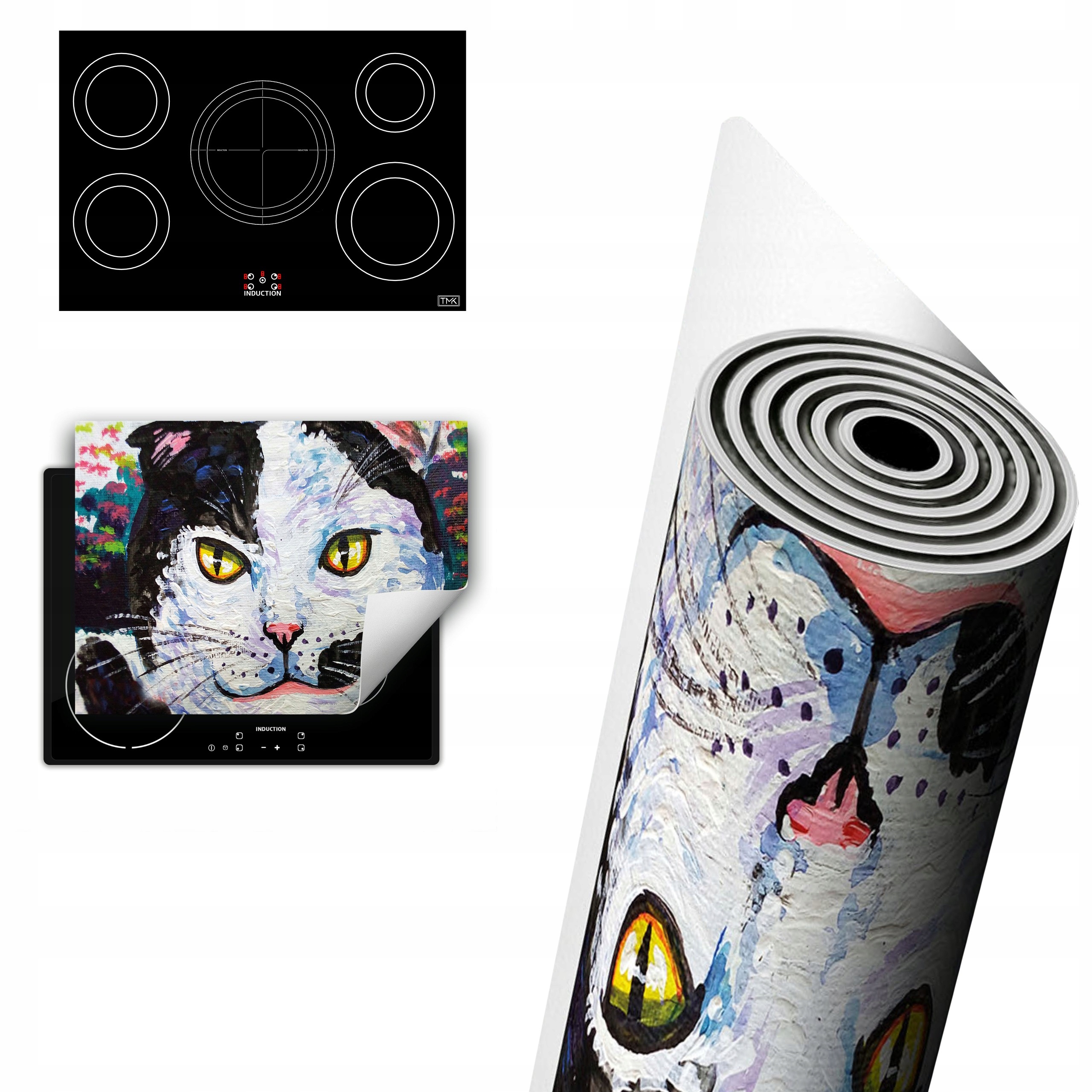 Vinylová Ochrana Na Indukci Deska 80x52 barevná kočka