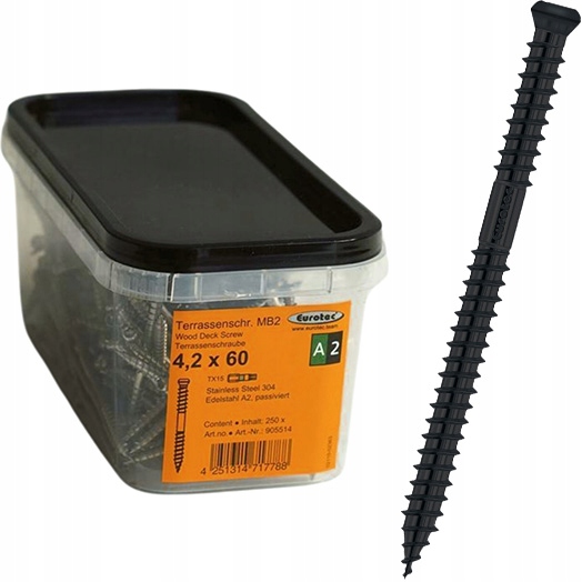 Terasové vruty na dřevo a terasová prkna 50X černé 4,2x60 mm TX15 250 Ks