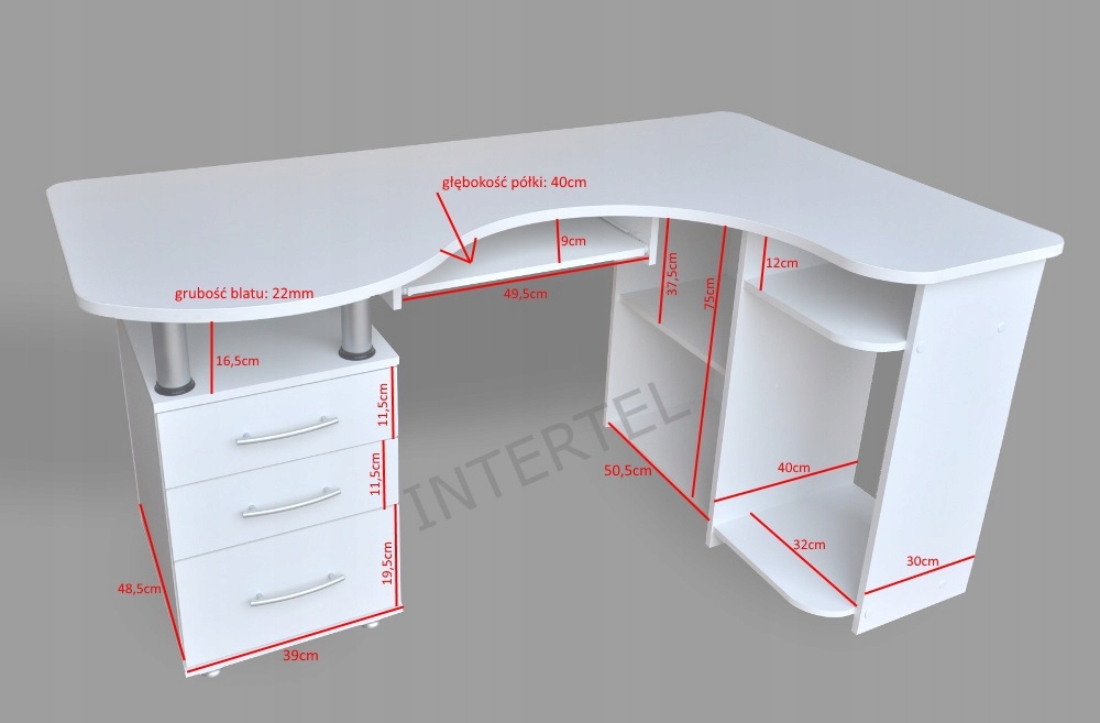 MAKSYM biurko narożne białe biały lewe Szerokość mebla 160 cm