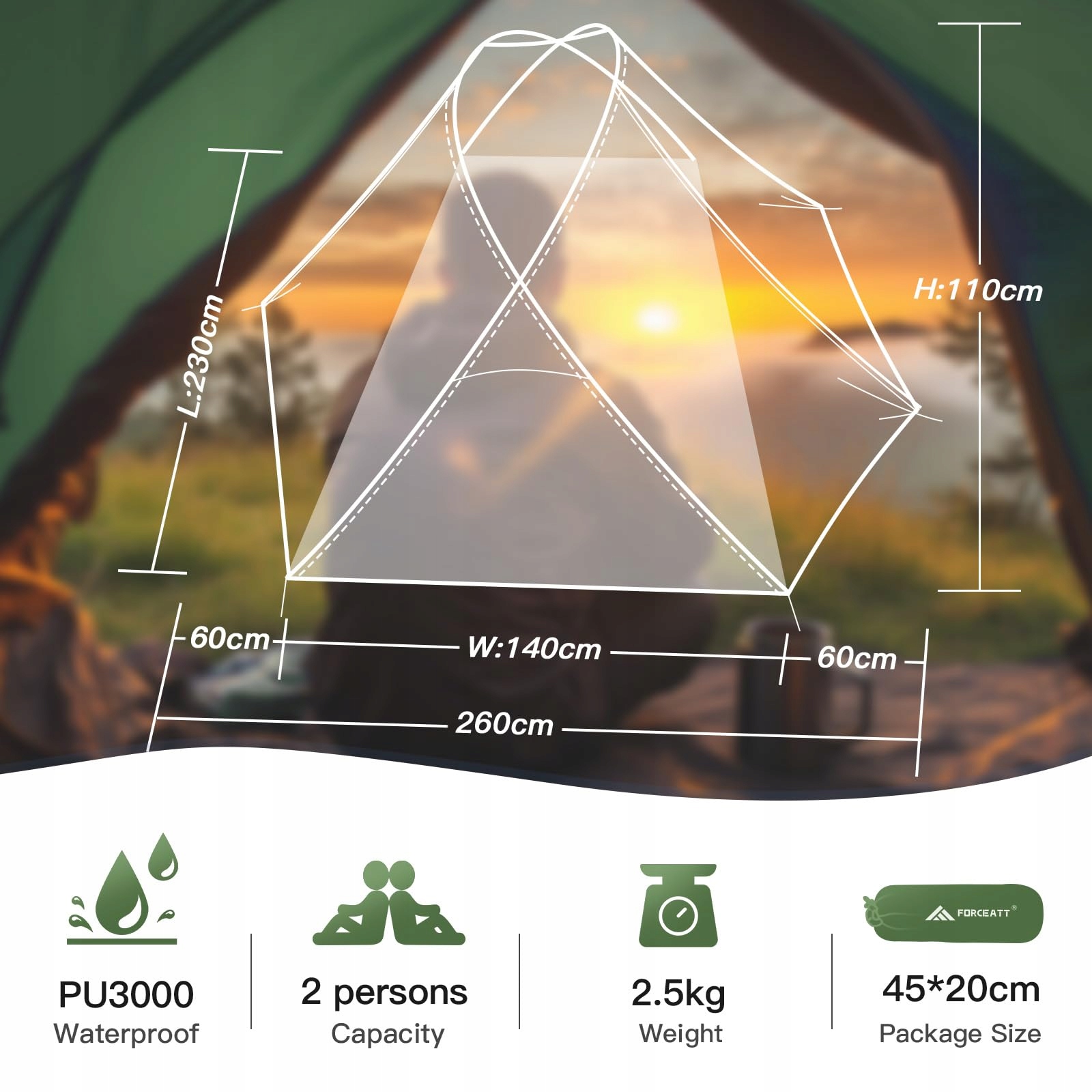 FORCEATT Namiot Dwuosobowy Na 4 Pory Roku Lekki Wodoodporny Camping — miniatura 3