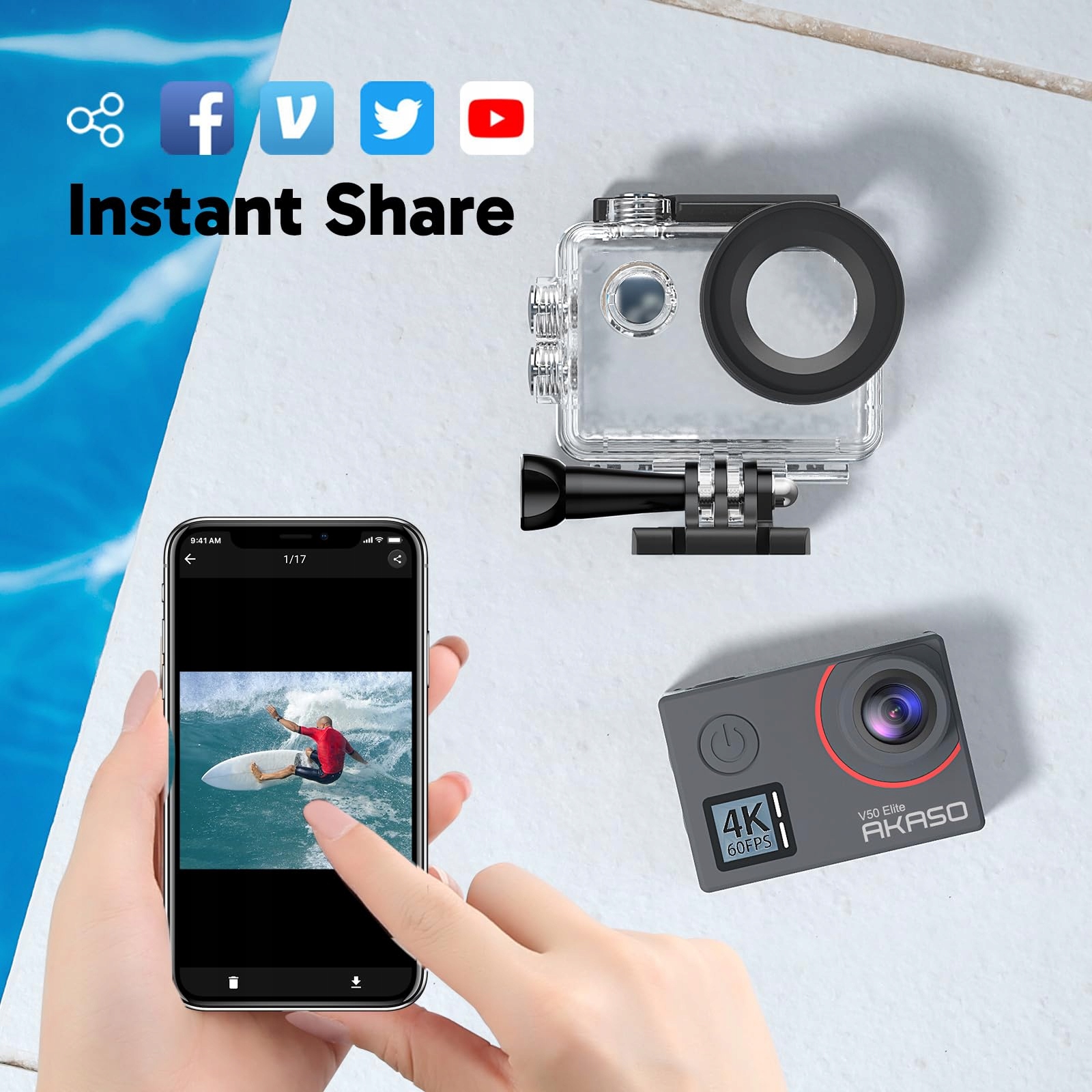 AKASO Kamera Sportowa 4K 60FPS 40M Podwodna 20MP WiFi Ekran Dotykowy — miniatura 8