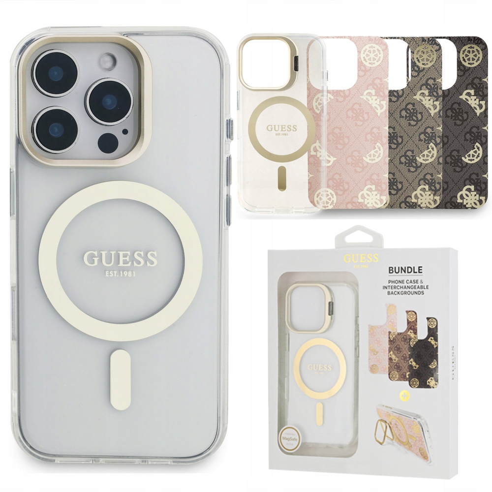 Guess 3v1 originální pouzdro MagSafe s vyměnitelnými krytkami pro Apple iPhone 16 Pro