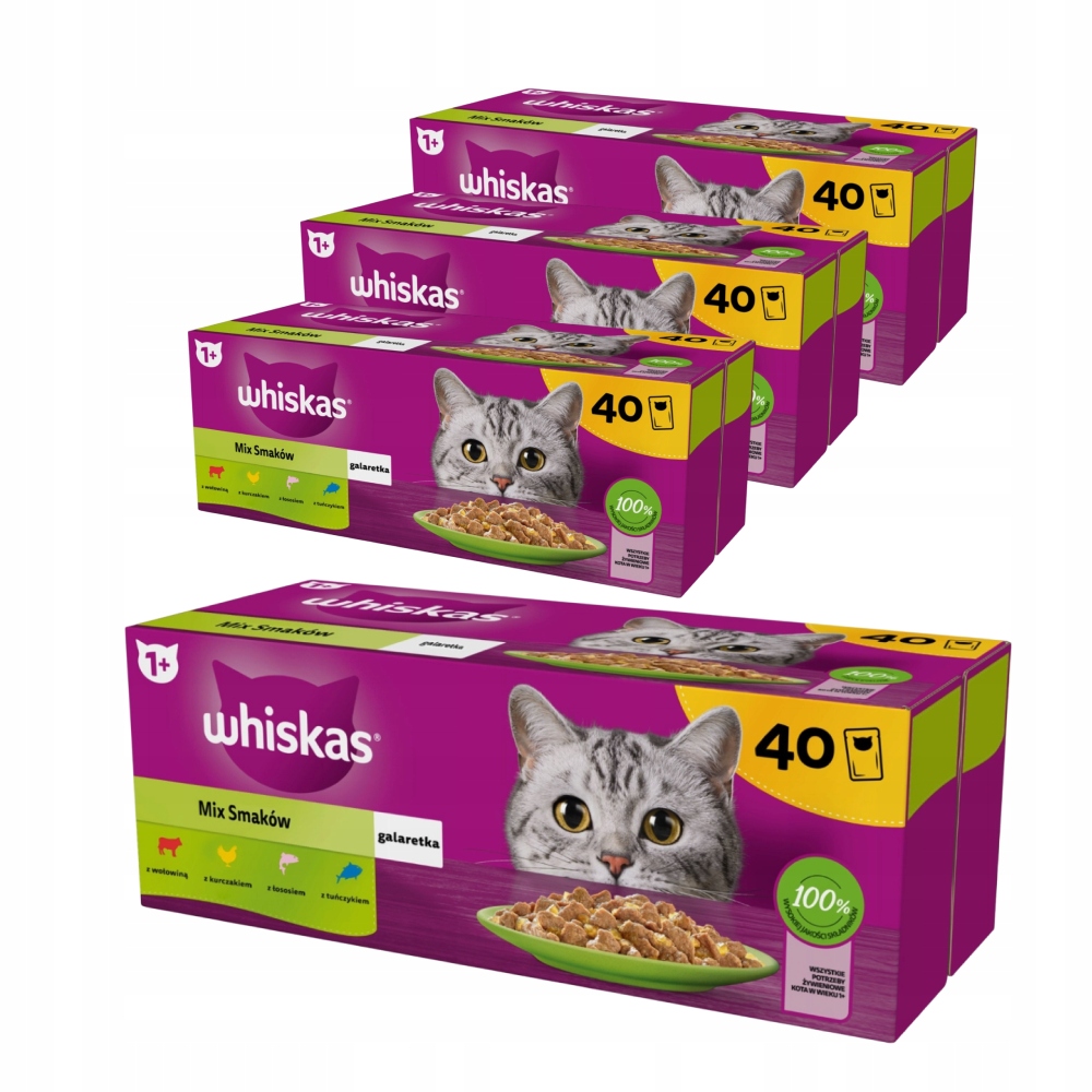 Zestaw 4X Whiskas MIX Smaków W Galaretce Karma Mokra Dla Kota, 40X85G