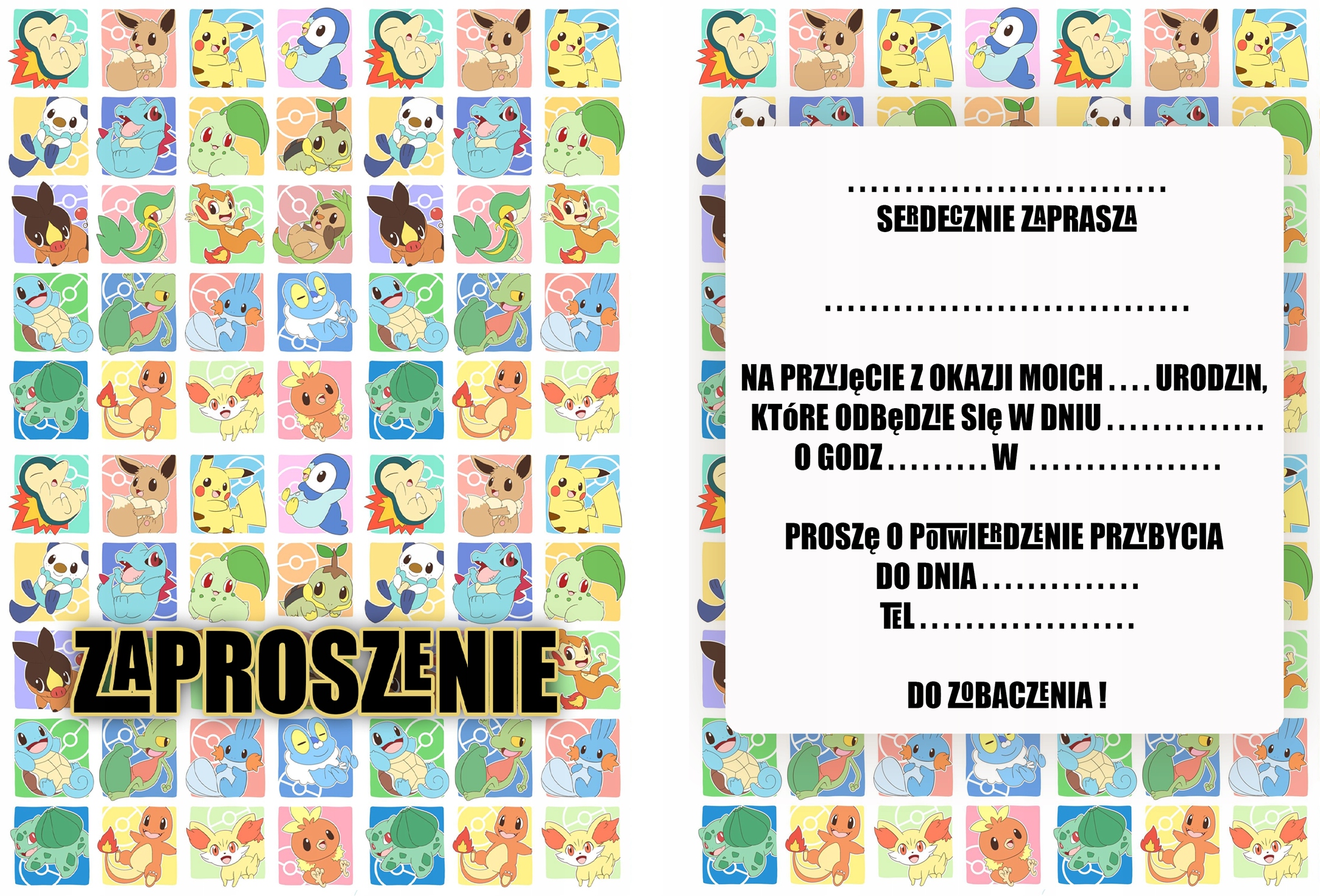 ZAPROSZENIE POKEMON PIKACHU ZAPROSZANIA URODZINOWE 20x15cm WIELE WZORÓW Marka inna