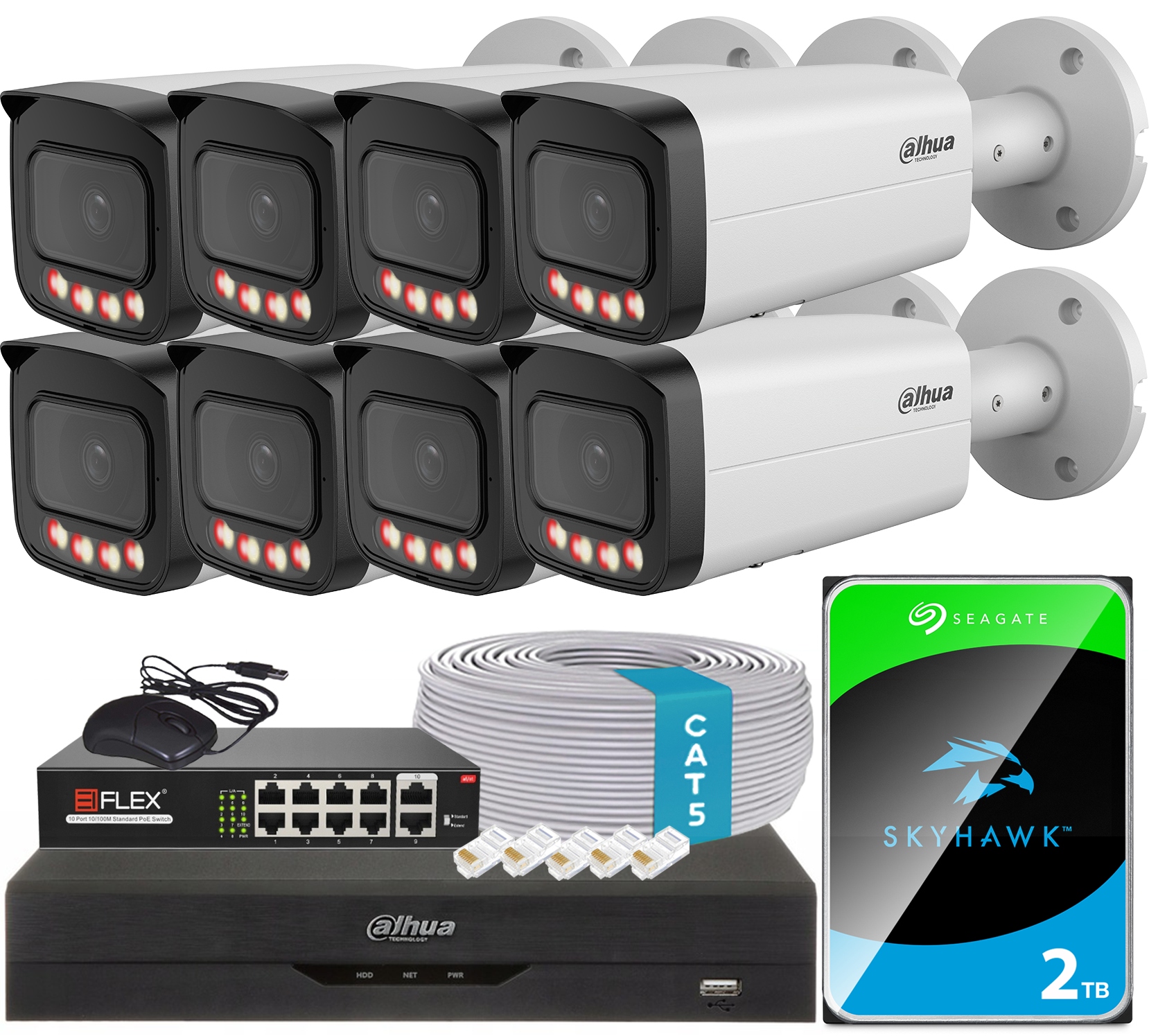 Sada do domácnosti Dahua 8 Ip kamera 12Mpx Dual Light Vonkajšia 8x PoE 2TB