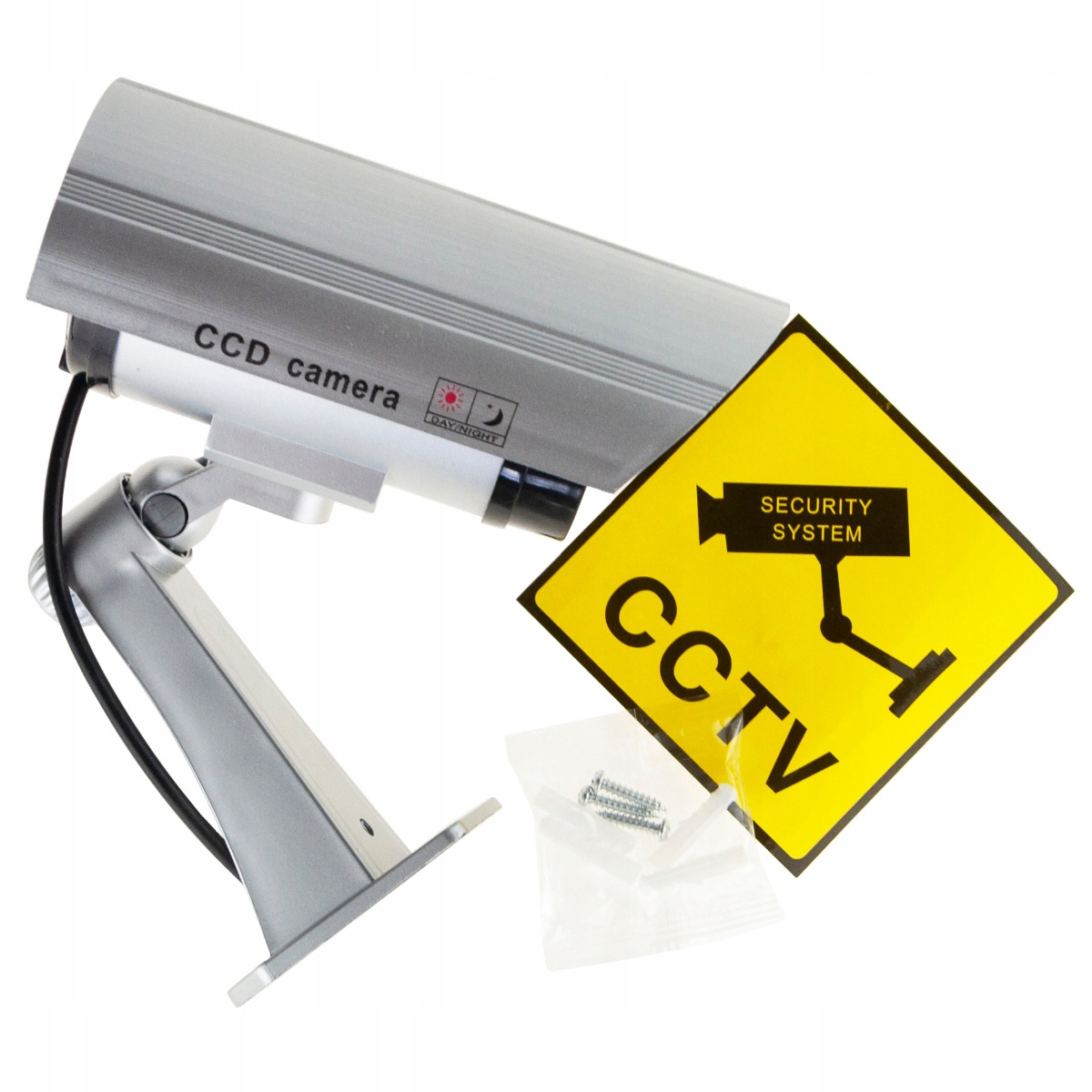 KAMERA ATRAPA IR LED MONITORING KAMERA ZEWNĘTRZNA ŚCIENNA Z DIODĄ MIGAJĄCA Kolor srebrny