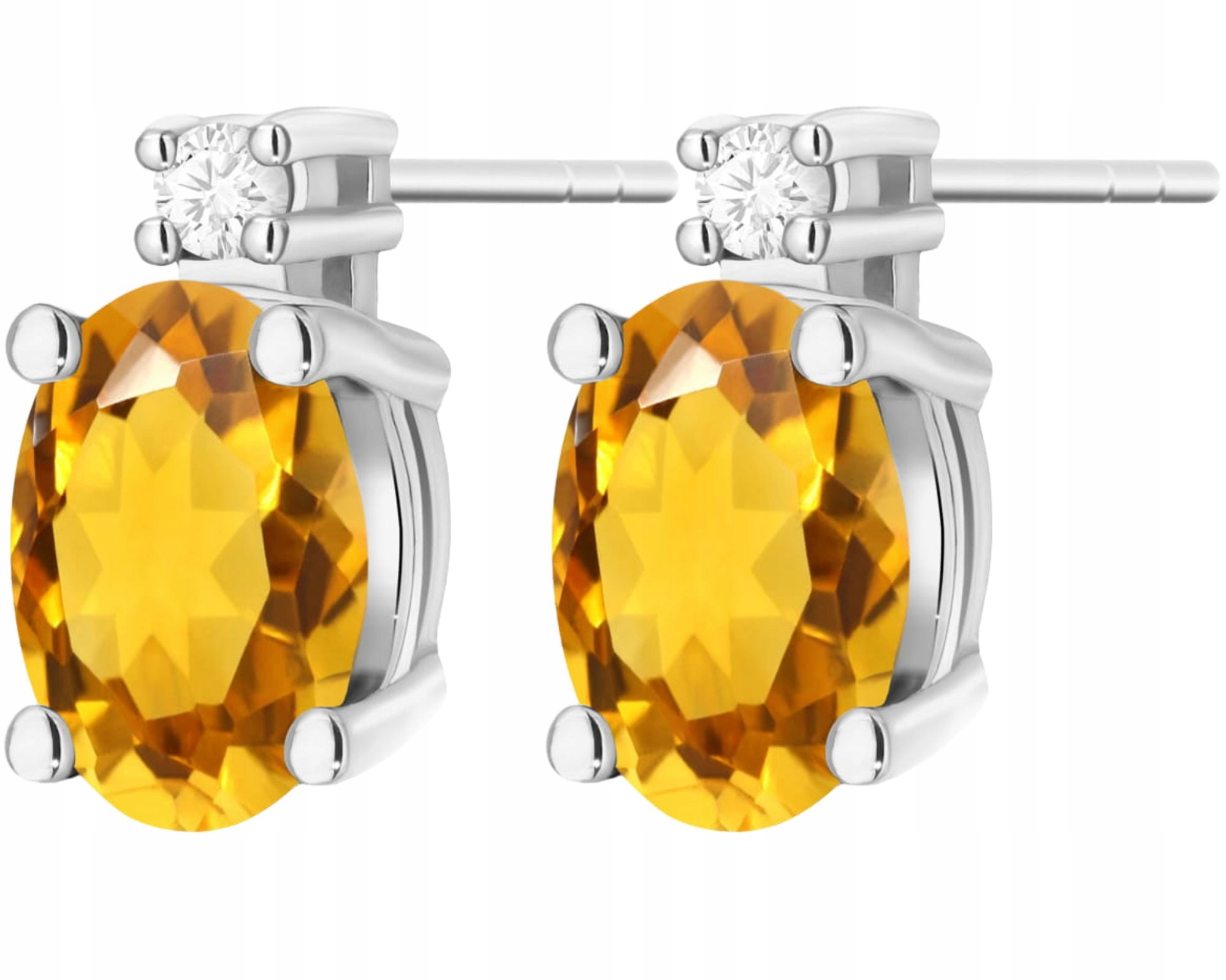 Bílé Zlato Náušnice S Citronem A Diamanty Na Tyči Zlato 585 Dárek