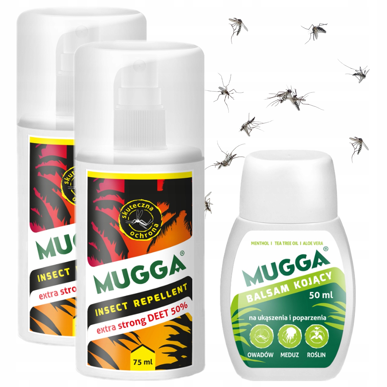 Mugga Na Kleszcze Komary Zestaw 2X Spray 50% Deet Strong Balsam Kojący