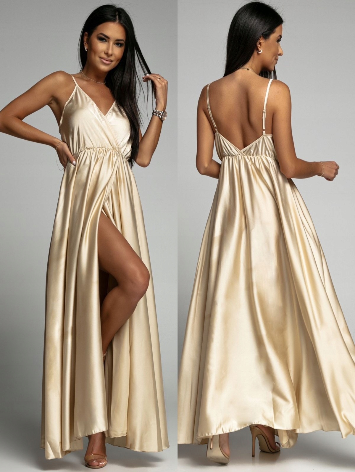 SATYNOWA DŁUGA SUKIENKA OKOLICZNOŚCIOWA NA WESELE PRZYJĘCIE WIZYTOWA MAXI Rozmiar uniwersalny