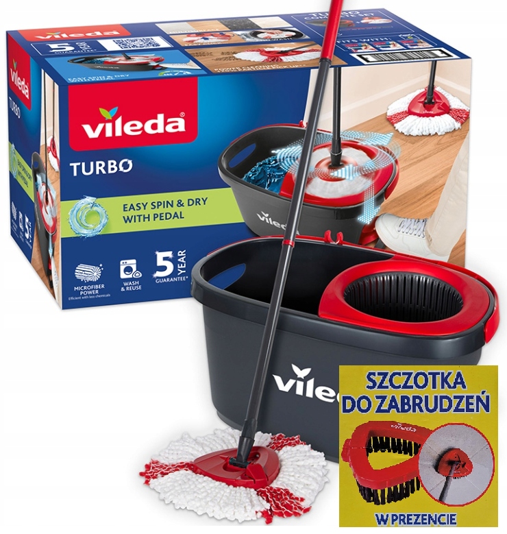 Mop Vileda Obrotowy Easy Spin & Dry Teleskopowy Kij Szczotka Do Zabrudzeń