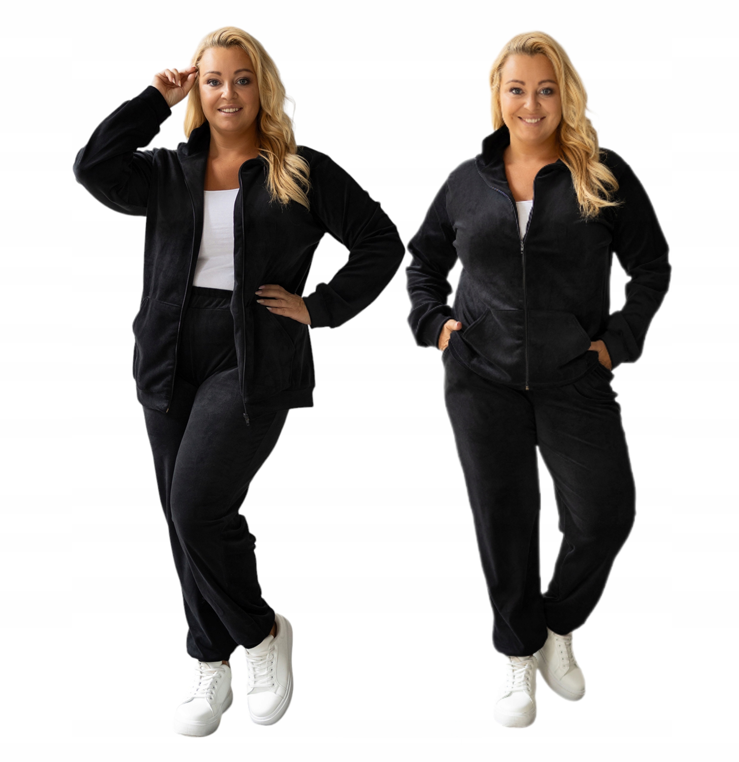 Polský Komplet Teplákovka Velurový Na Zip Plus Size velikost 44/46 Černý