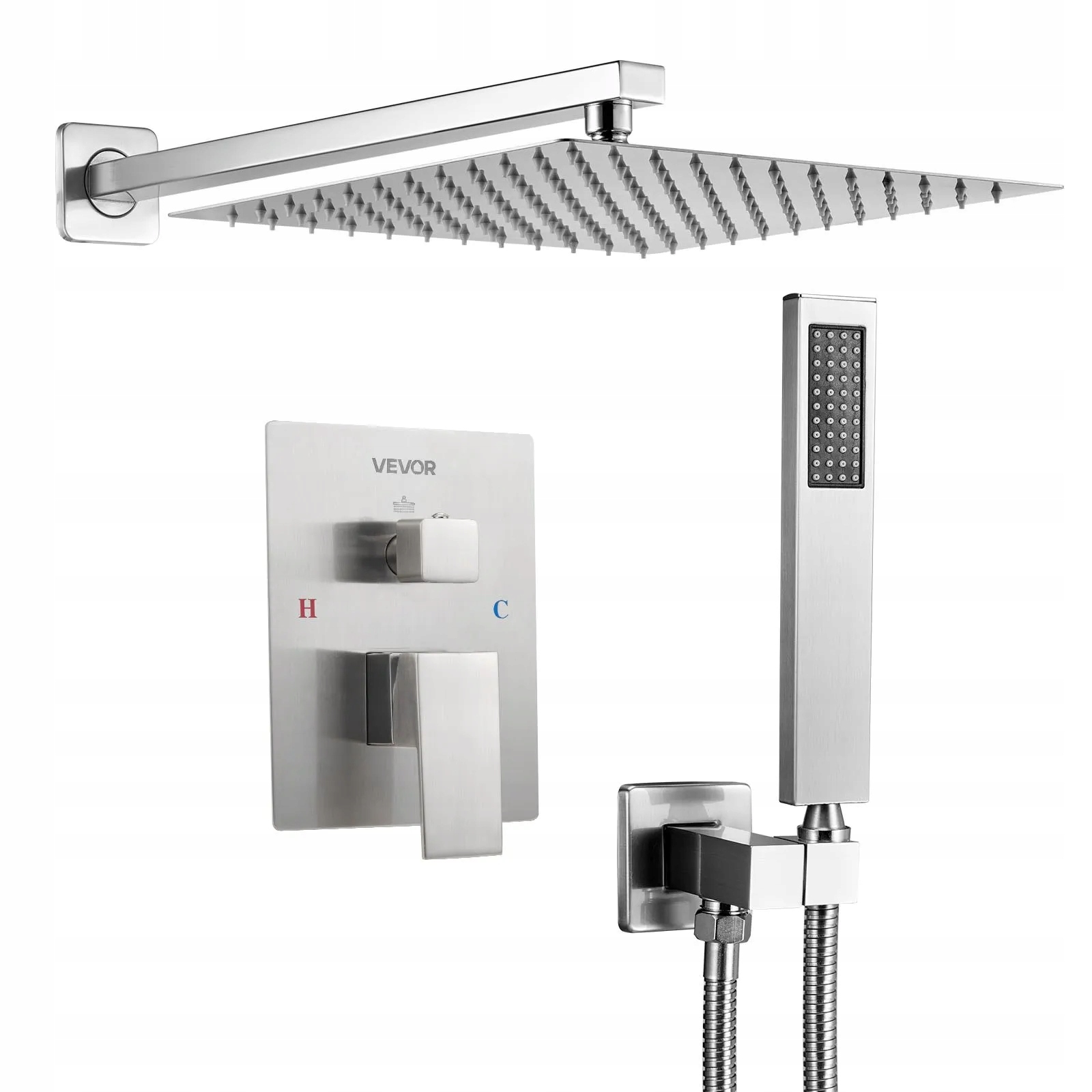 Sprchový set dažďová sprcha 30 cm s rukoväťou, strieborná montáž na stenu