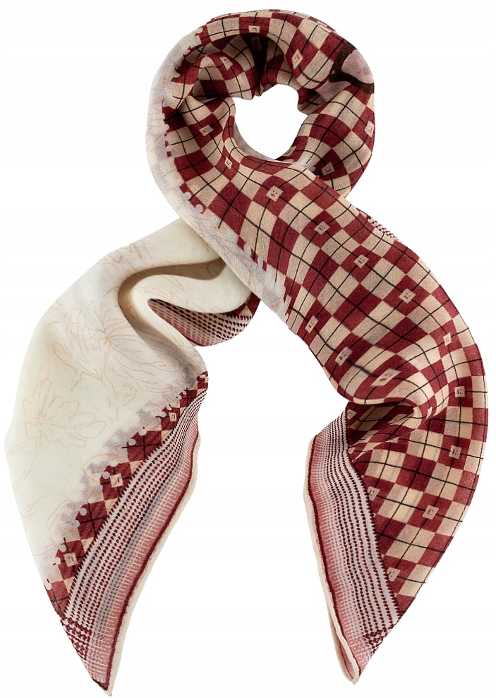 Šátek 100% Bordó vlna s geometrickými vzory, šála na jaro 100 x 100 cm