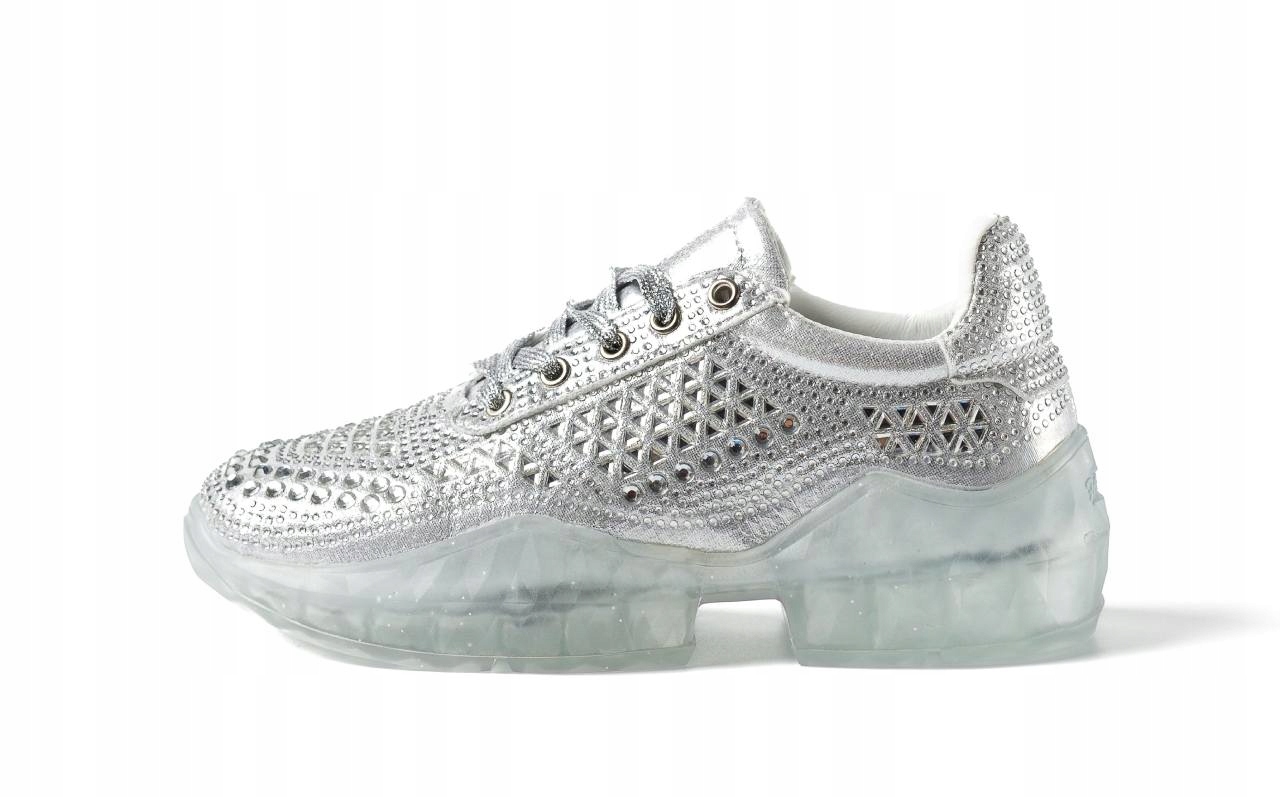 BUTY SPORTOWE DAMSKIE 37 SREBRNE WIĄZANE F11