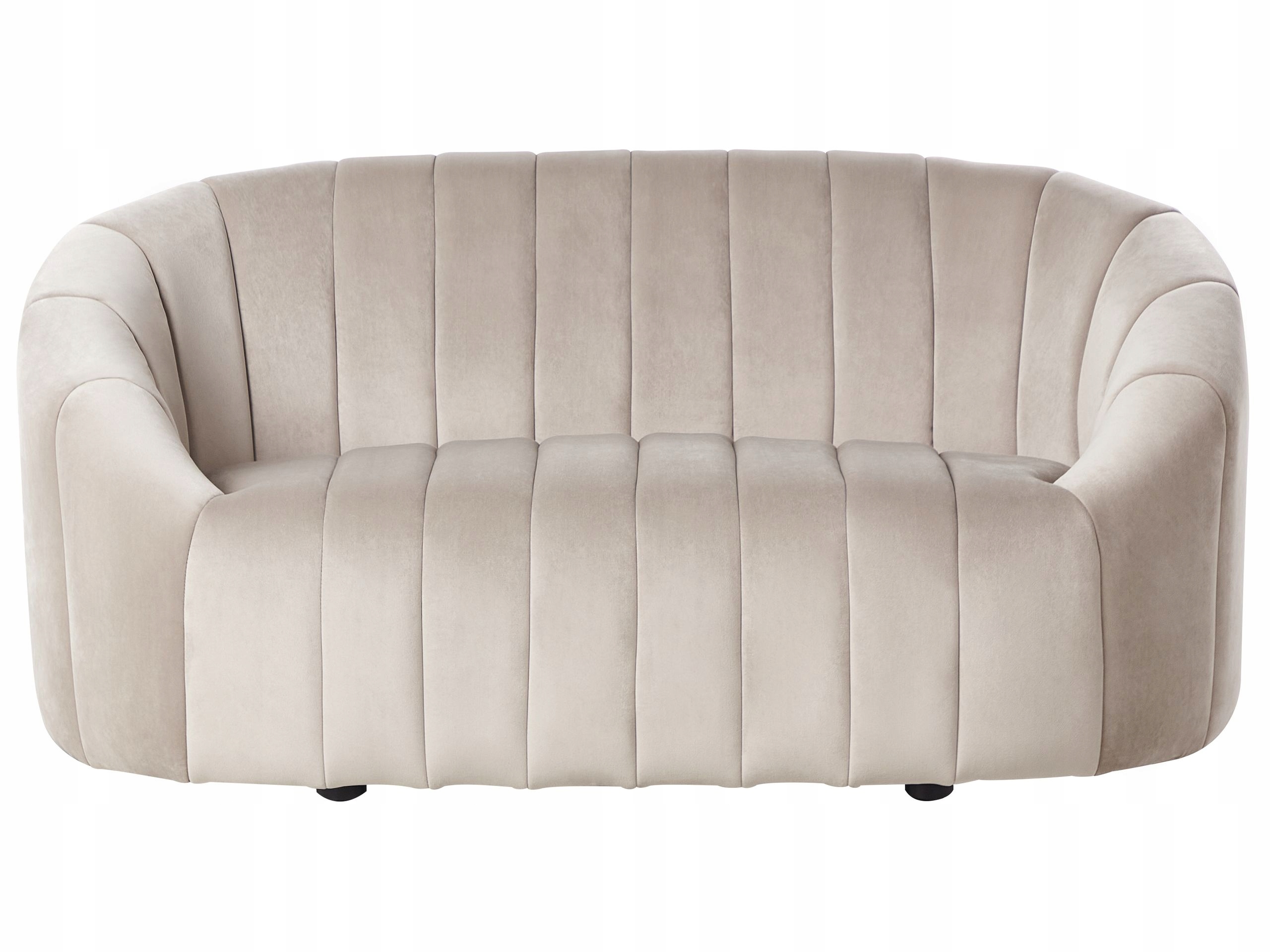 Welurowa sofa 2-osobowa do salonu z przeszyciami styl retro beżowa
