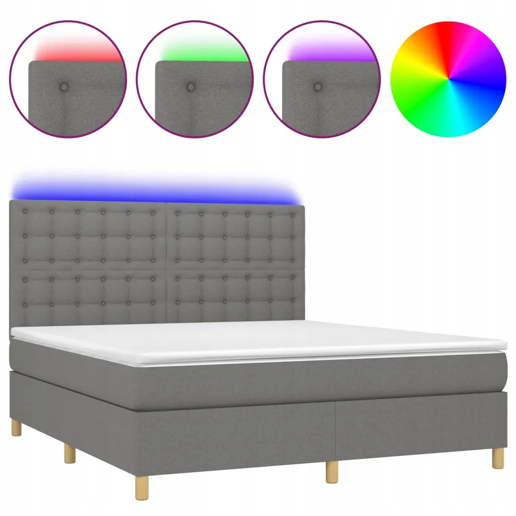 Kontinentální postel tmavě šedá s Led, 203 x 160 x 118/128 cm, matrace 160